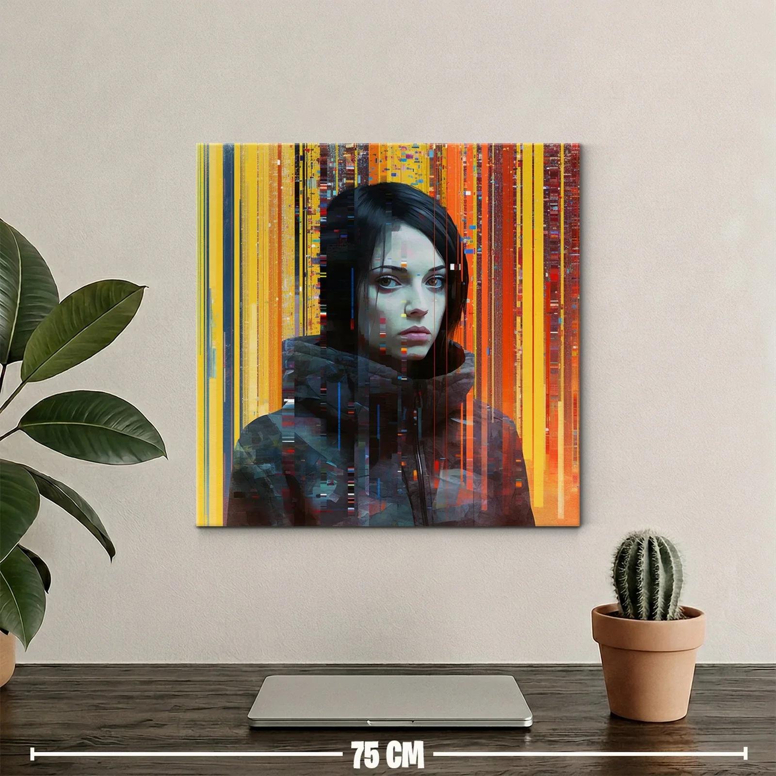Retrato contemporáneo de mujer con luces digitales vibrantes — miniatura 2