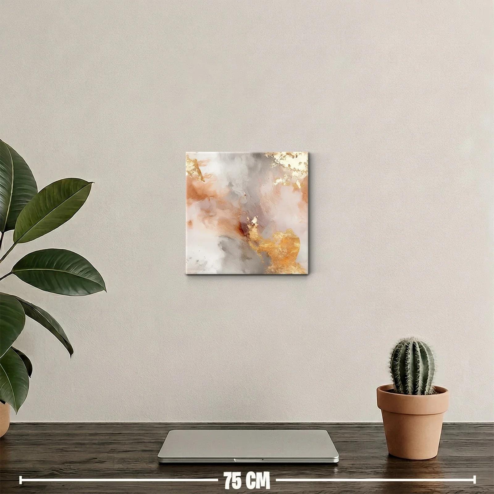 Cuadro decorativo abstracto con tonos tierra y dorados — miniatura 2