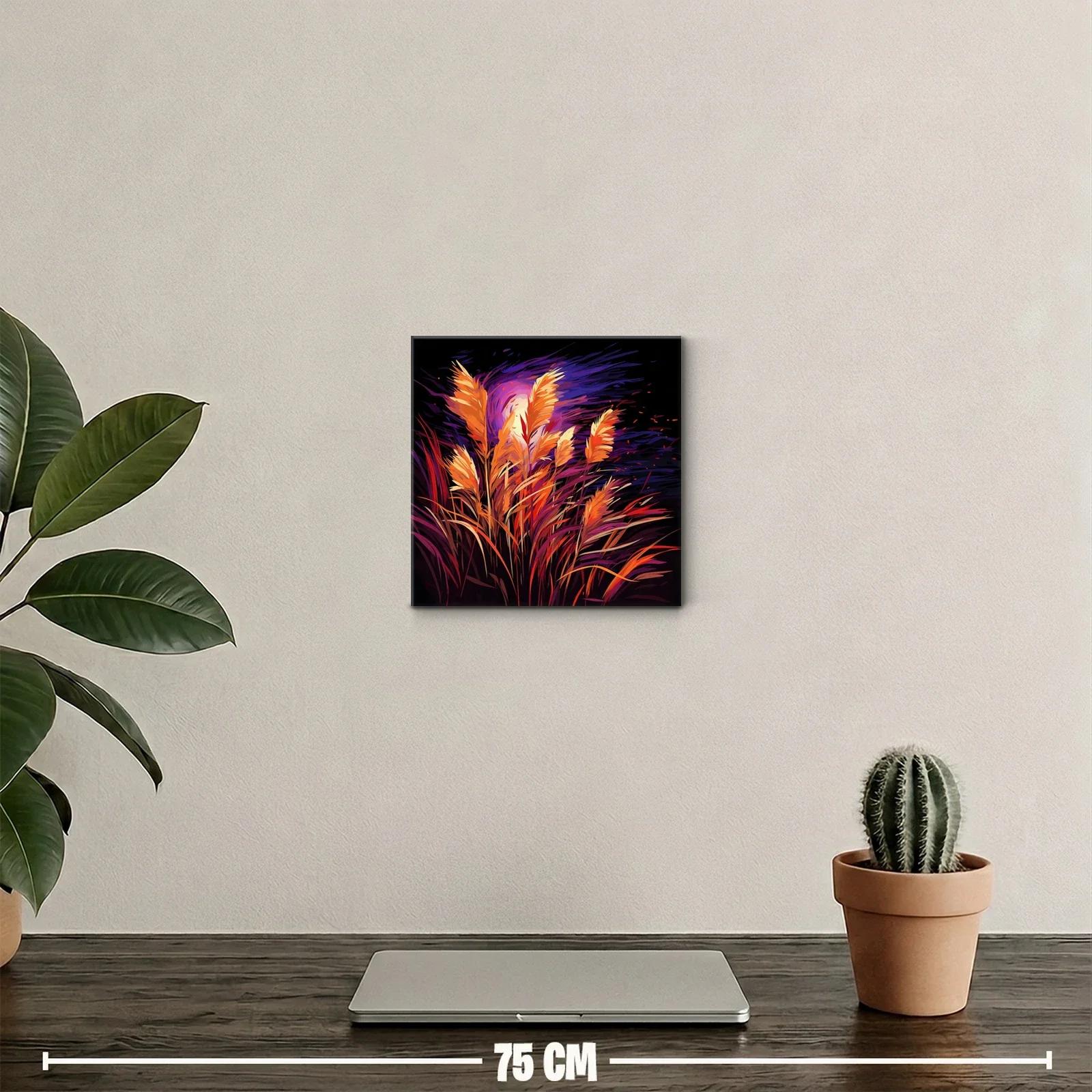 Cuadro decorativo con plantas doradas y fondo oscuro — miniatura 2