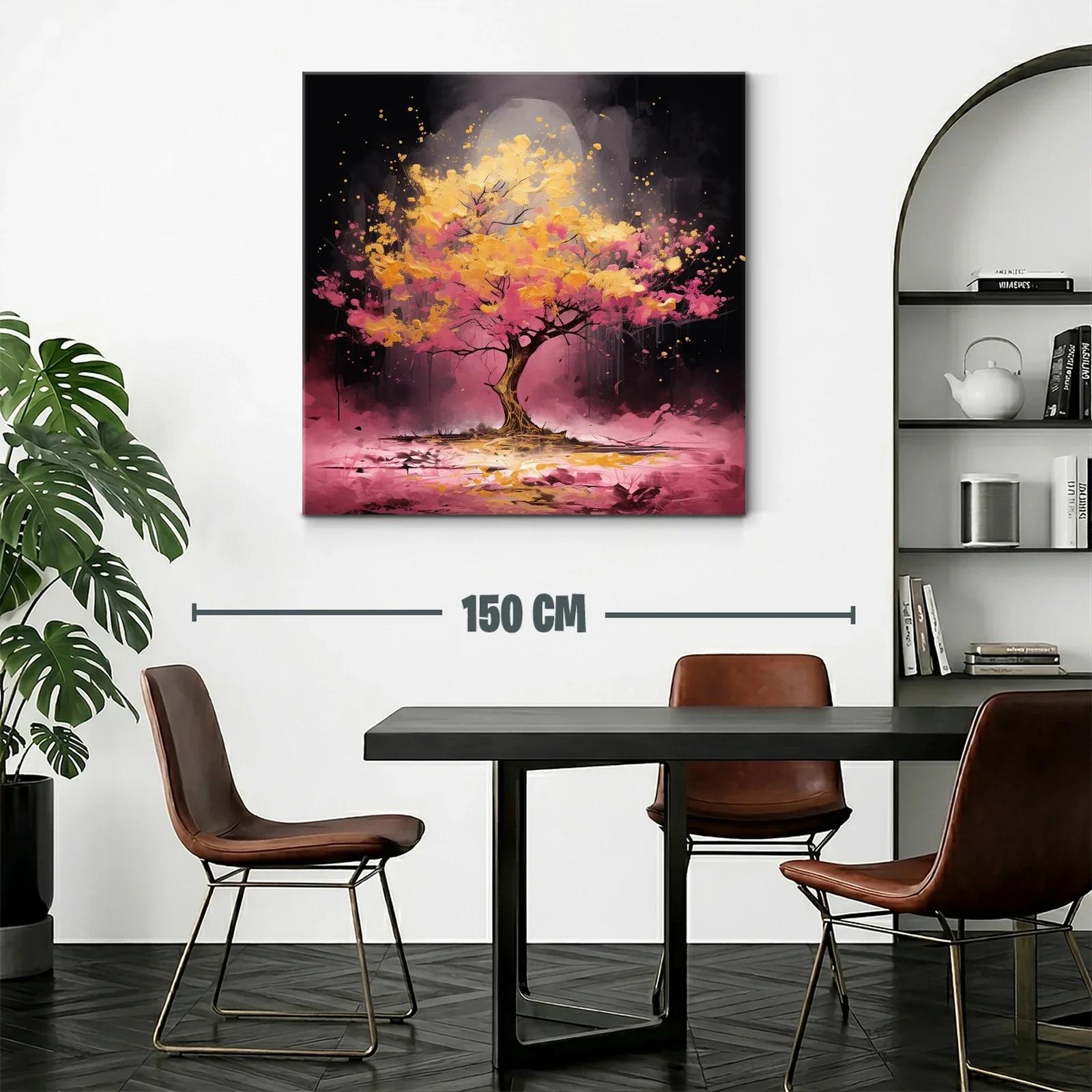 Árbol vibrante con tonos dorados y rosas en fondo oscuro — miniatura 2