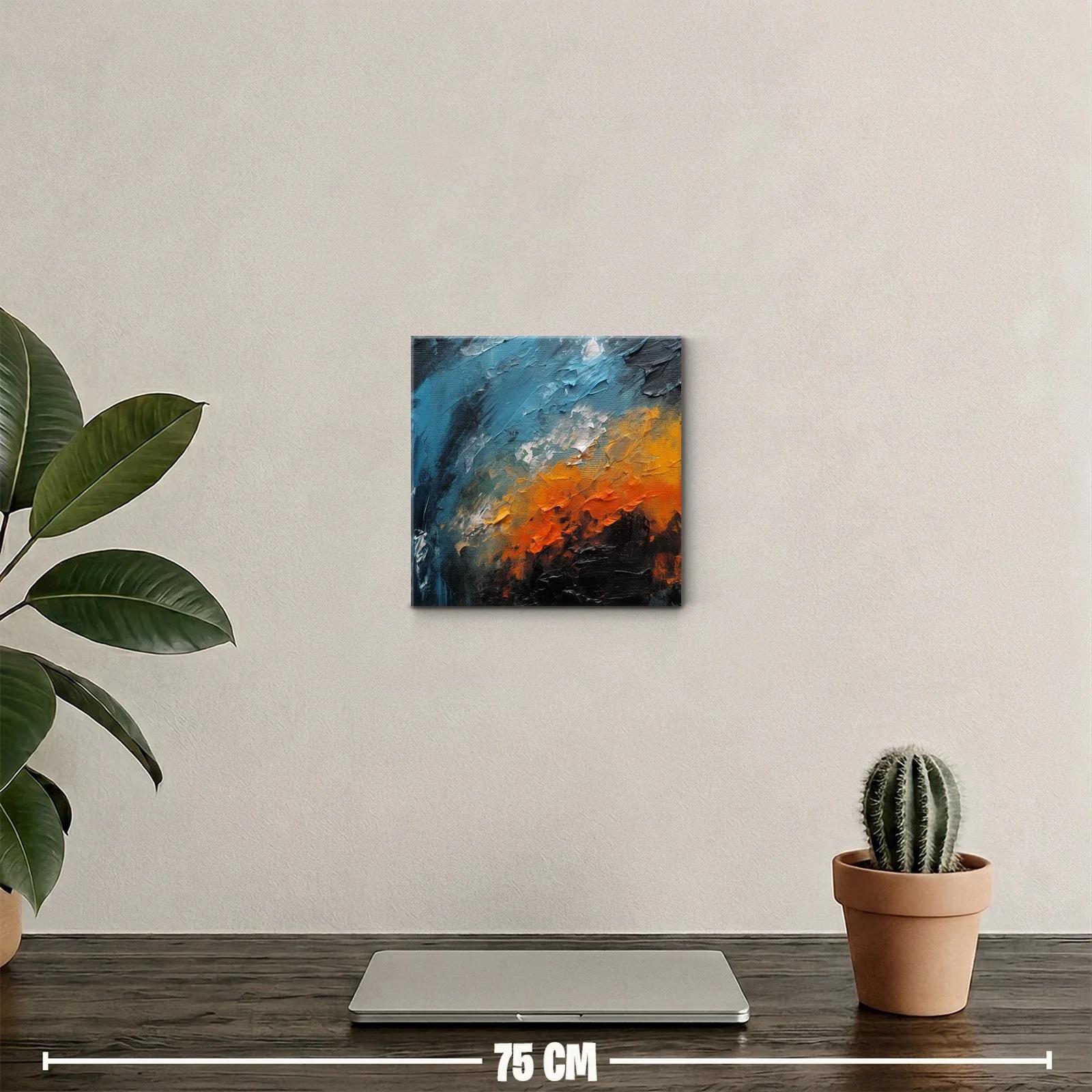 Cuadro decorativo abstracto en tonos azules y naranjas vibrantes — miniatura 2
