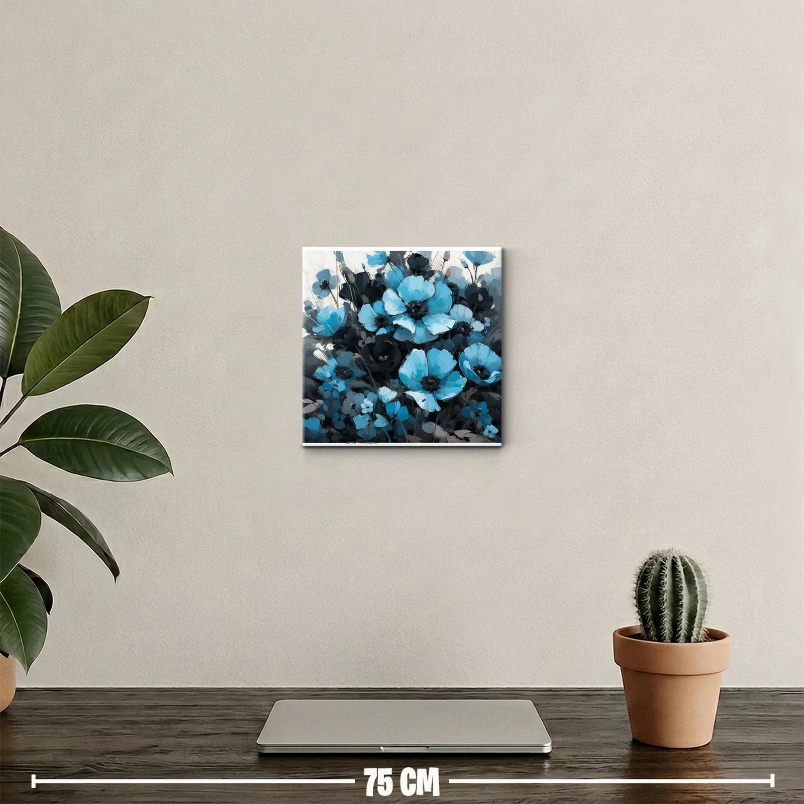 Cuadro floral con flores azules y tonos oscuros — miniatura 2