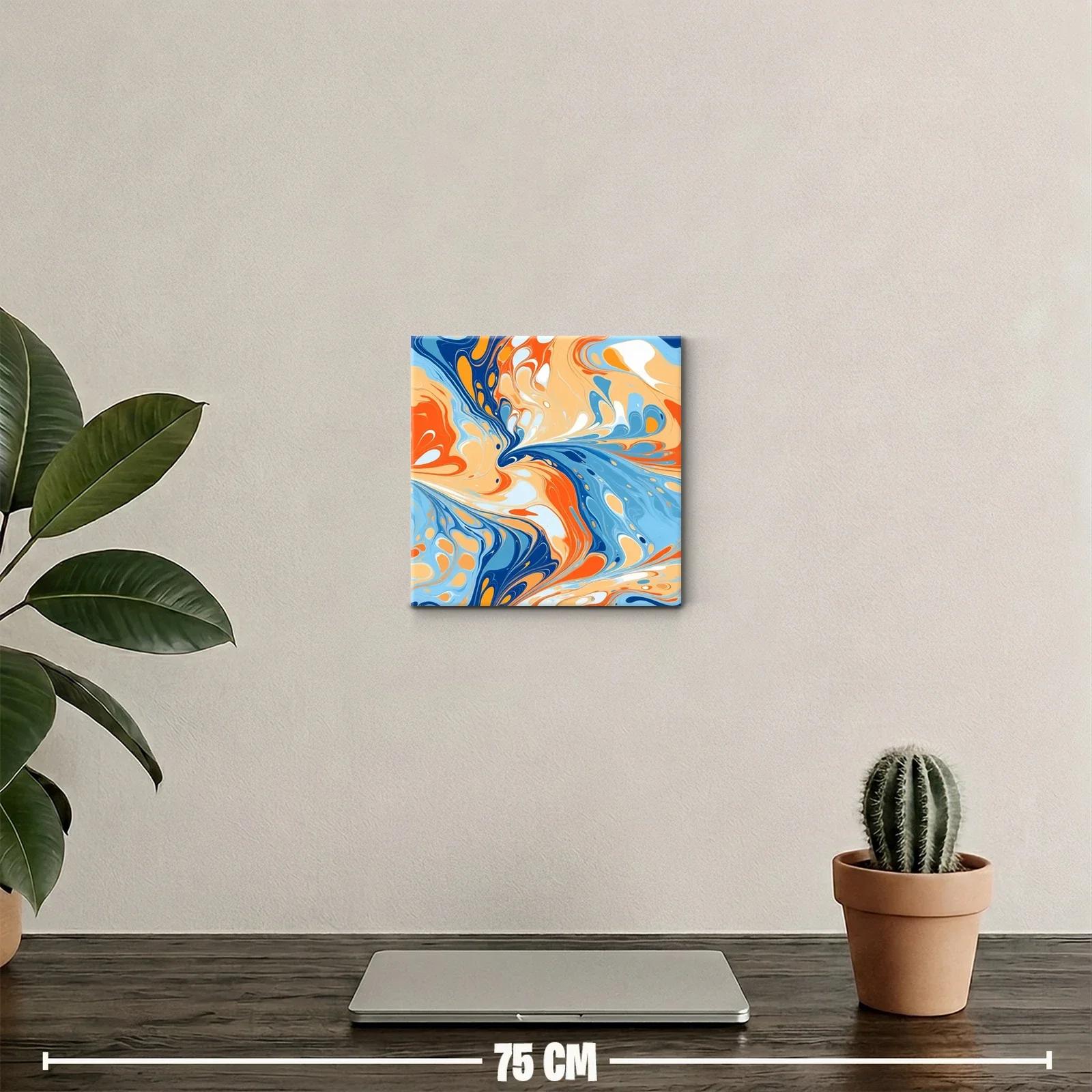 Cuadro abstracto con dinámicos remolinos en tonos cálidos y azules — miniatura 2