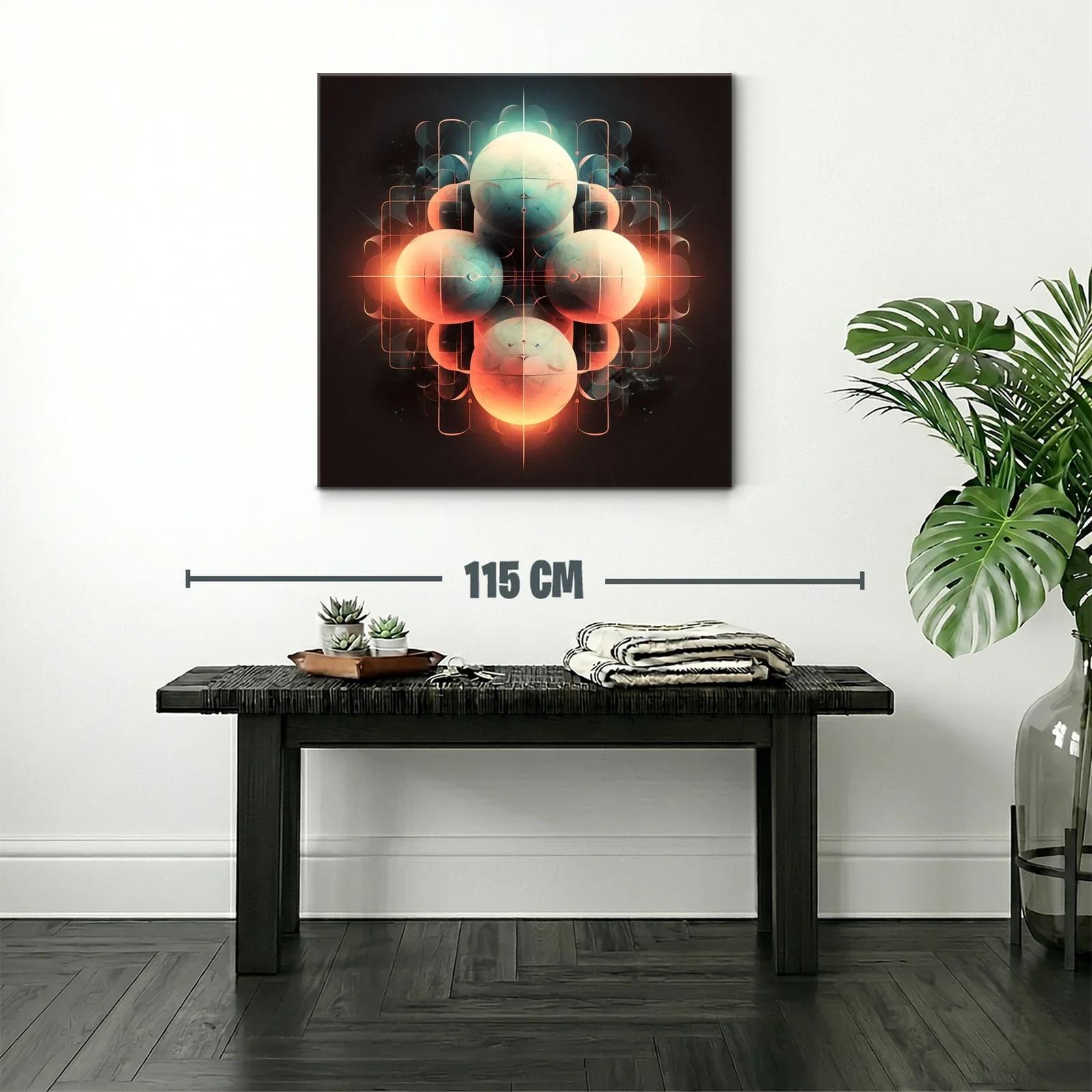 Arte abstracto con esferas luminosas en tonos cálidos y fríos — miniatura 2