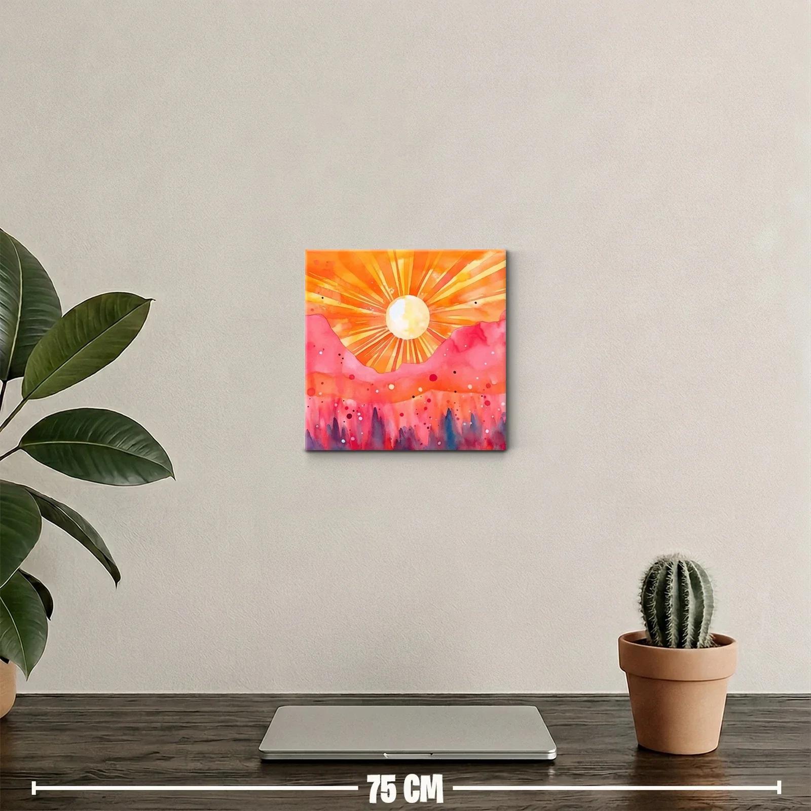 Atardecer vibrante con montañas rosa y sol radiante — miniatura 2