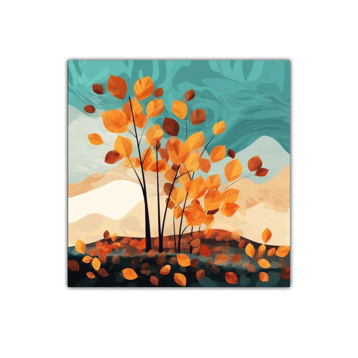 Cuadro decorativo con árbol de hojas otoñales naranjas — miniatura 1