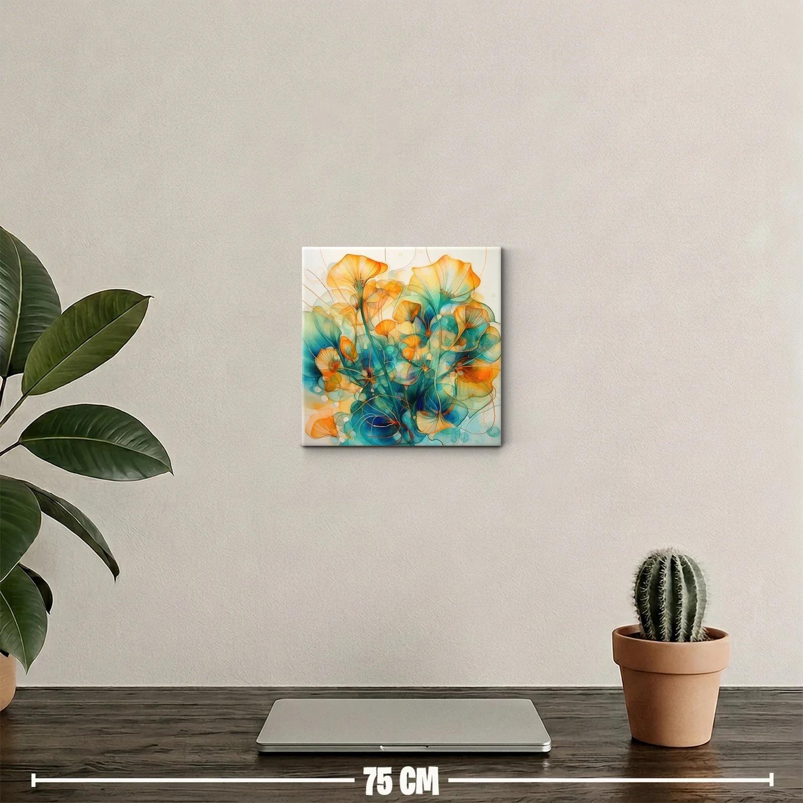 Floración abstracta en tonos cálidos y azules vibrantes — miniatura 2