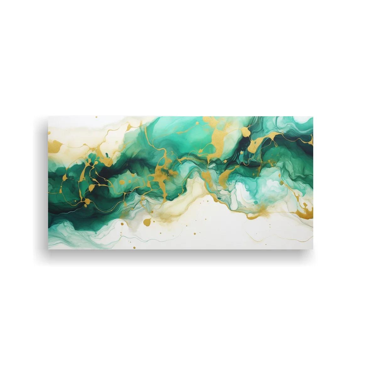 Cuadro mancha abstracta de tinta en verde turquesa y dorado — imagen principal