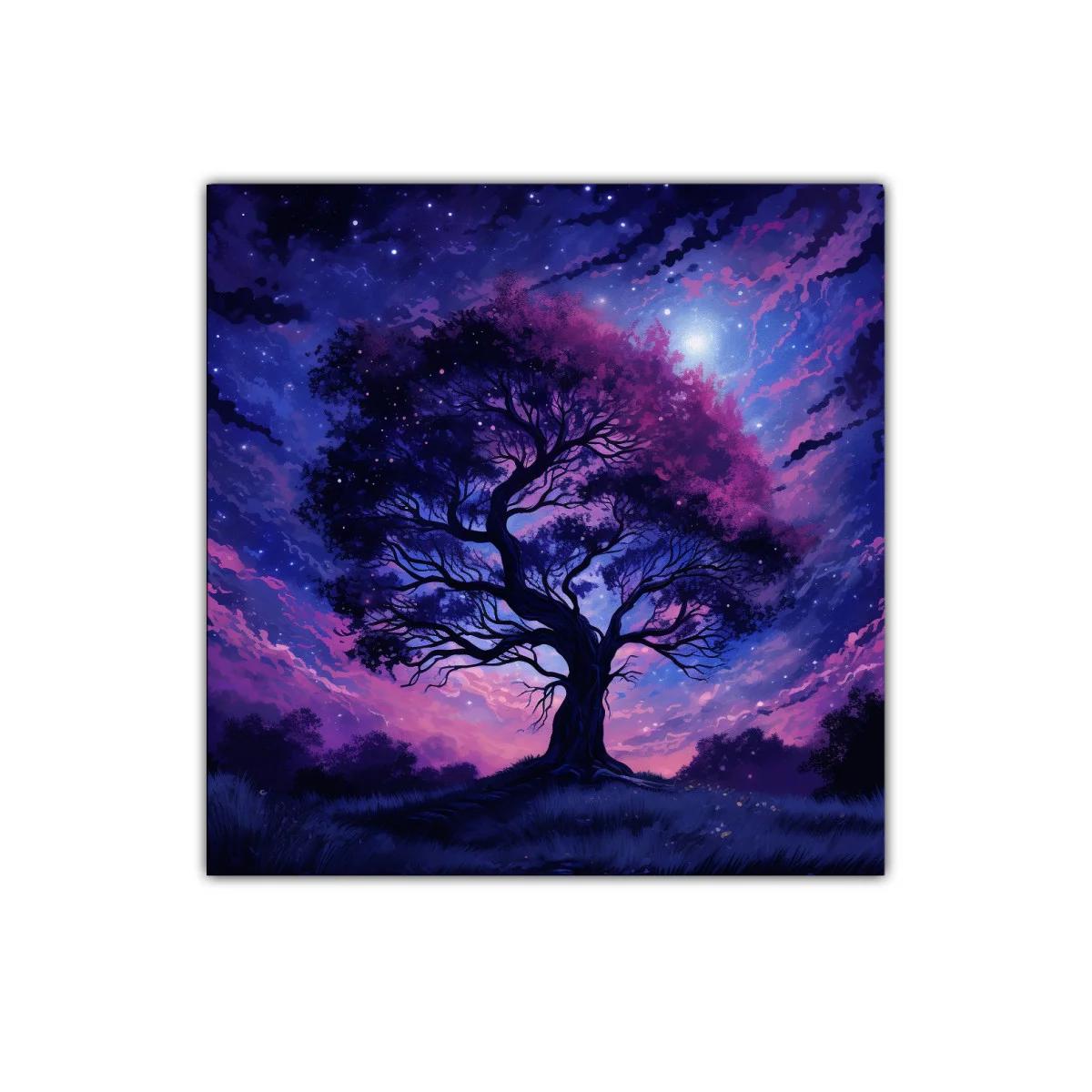 Árbol nocturno con cielo estrellado en tonos morados — miniatura 1