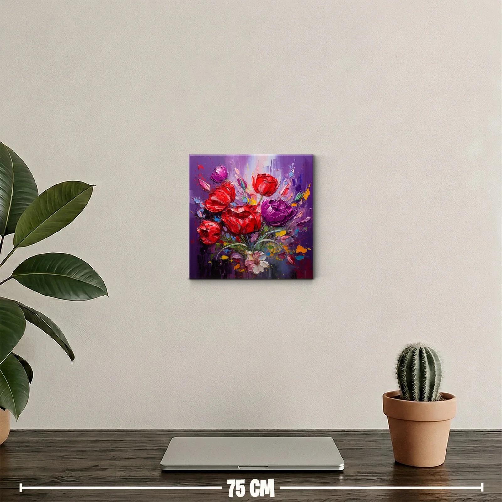 Cuadro decorativo con ramo vibrante de flores rojas y moradas — miniatura 2