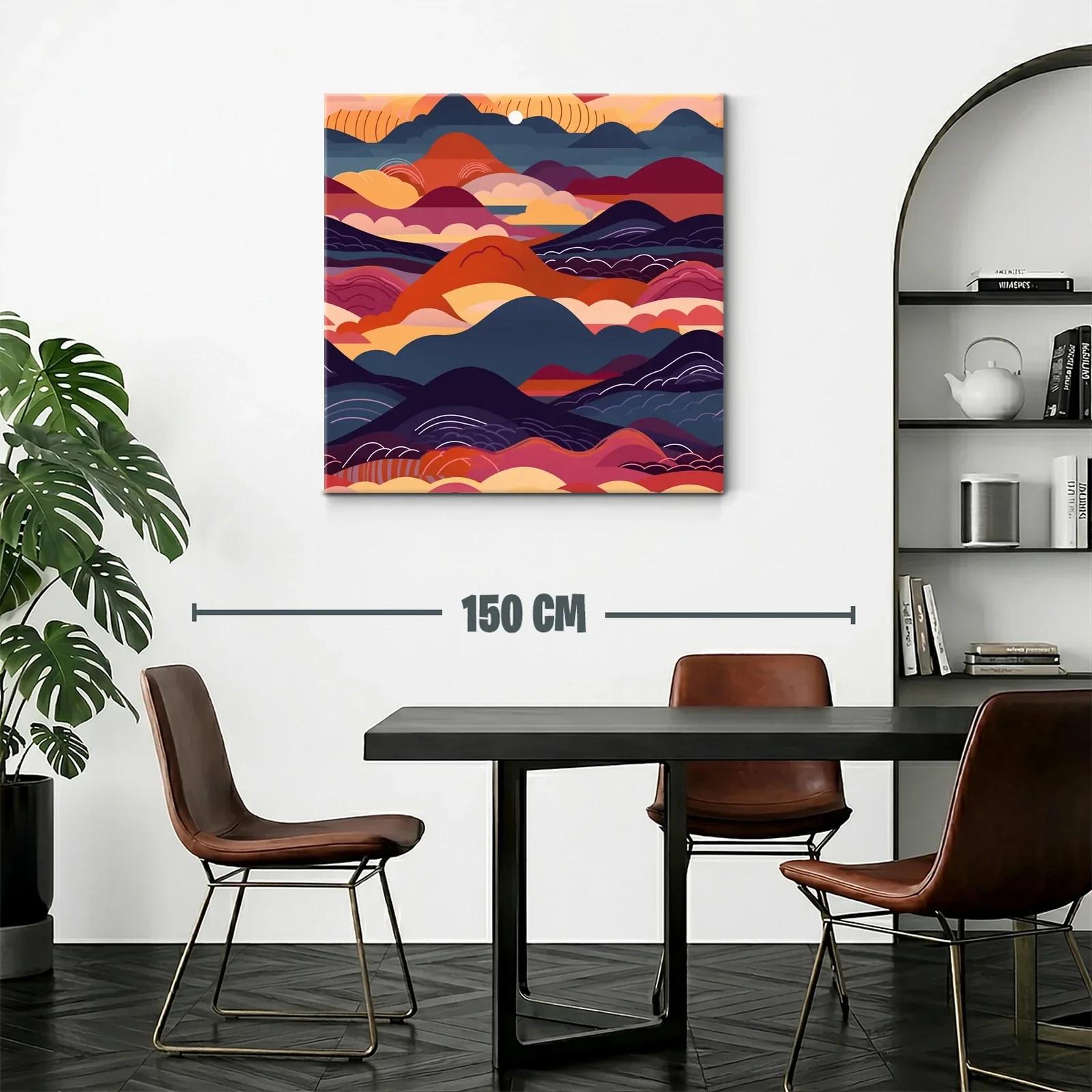 Cuadro abstracto con montañas y cielo en tonos cálidos — miniatura 2