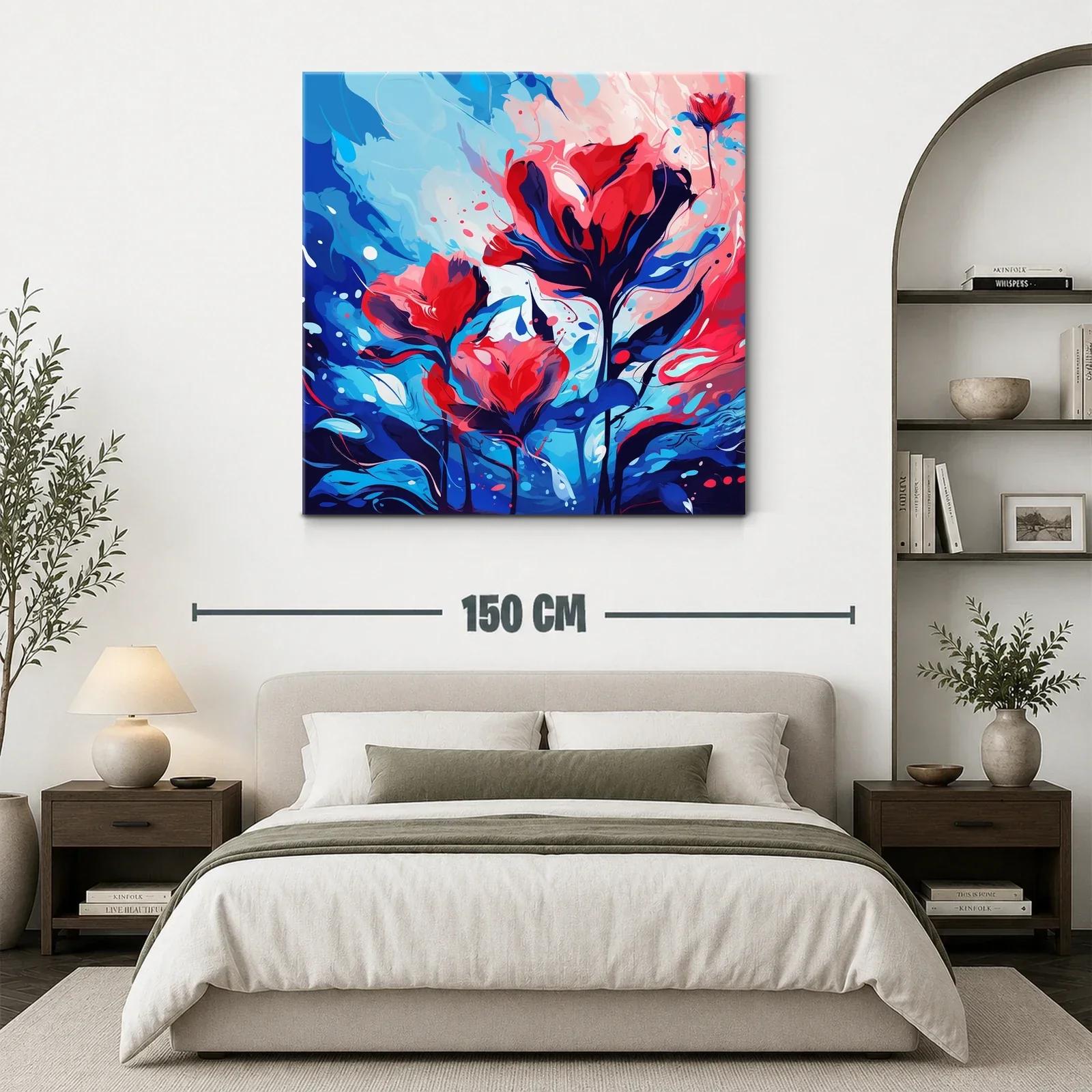 Cuadro vibrante con flores en tonos rojos y azules intensos — miniatura 3
