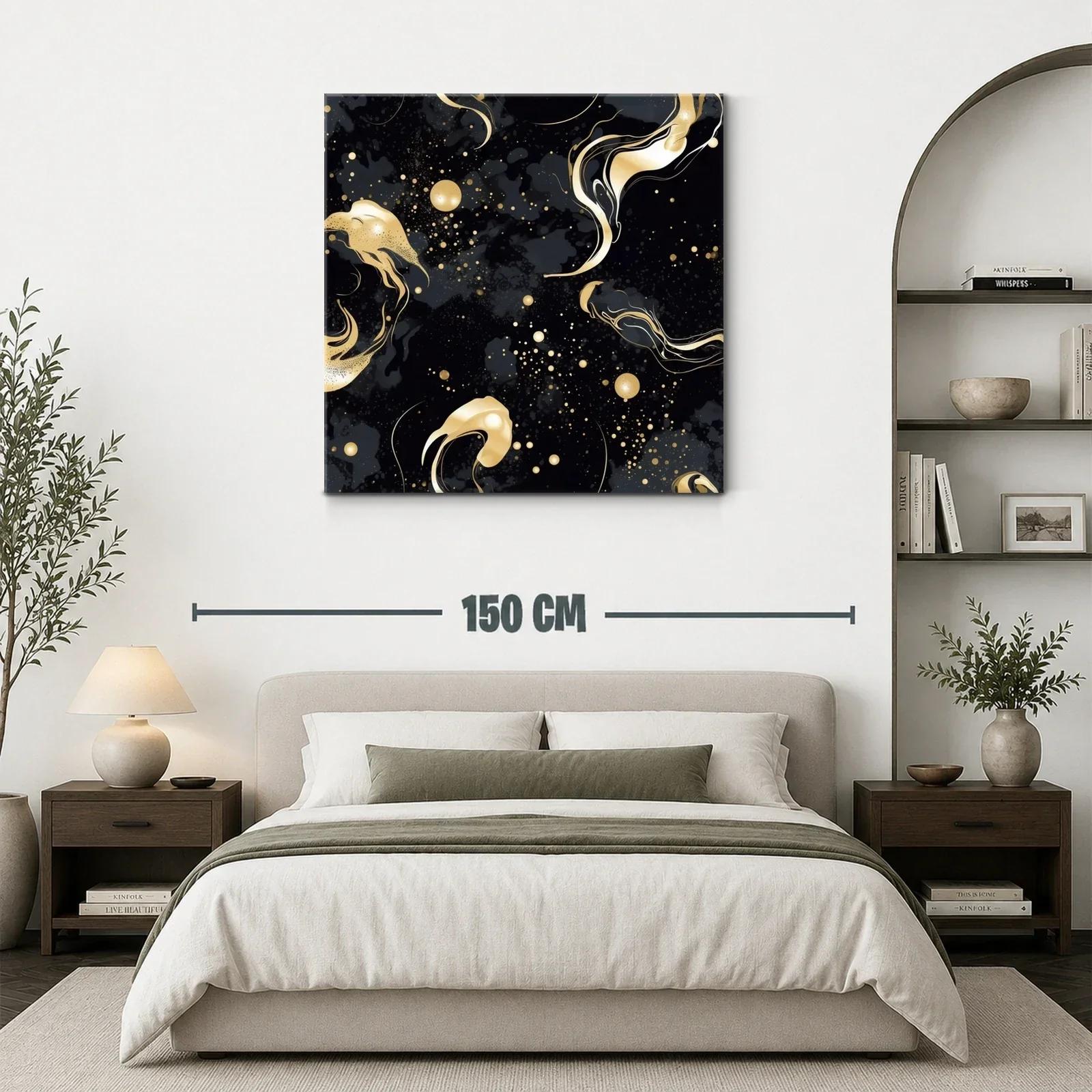 Cuadro abstracto con destellos dorados sobre fondo negro — miniatura 3