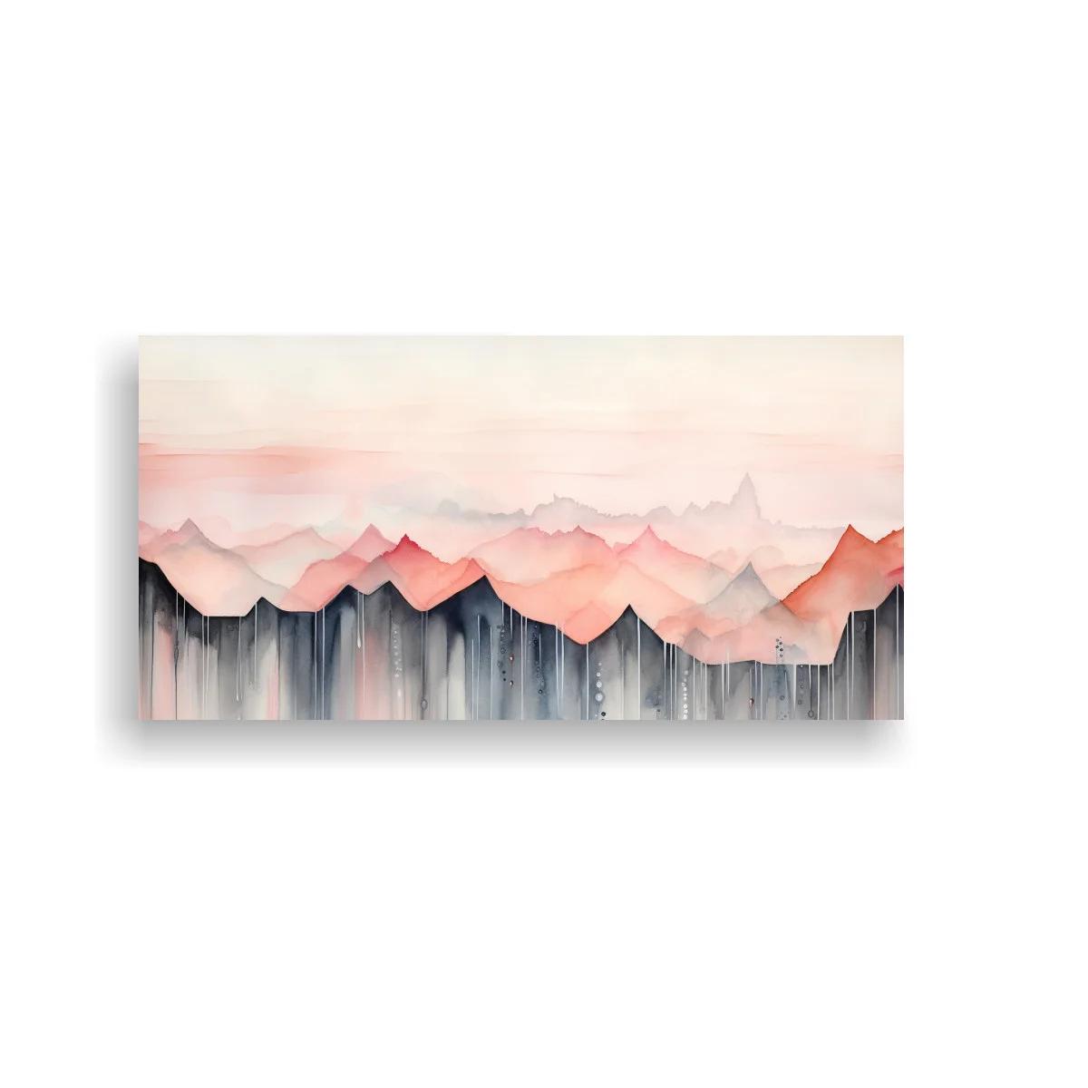 Cuadro cordillera de montañas rosadas con veladuras acuareladas — imagen principal