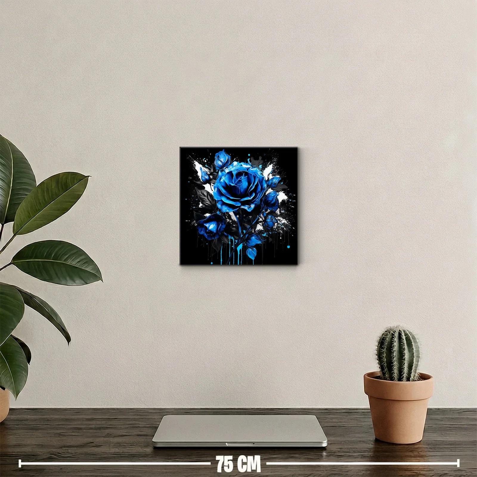 Rosa azul vibrante sobre fondo negro y blanco impactante — miniatura 2