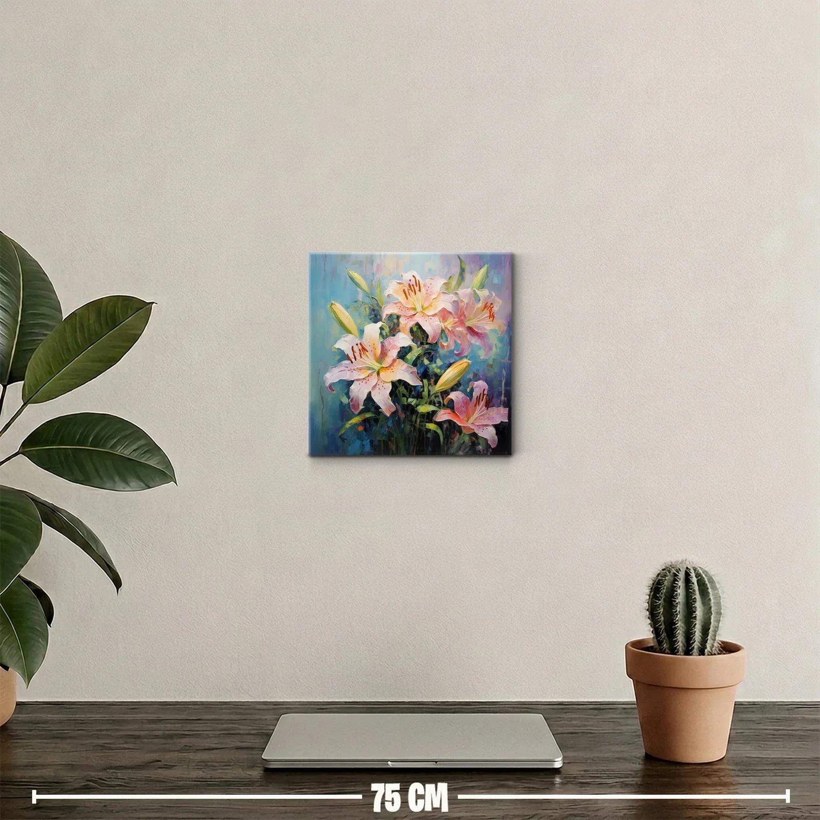 Cuadro con ramo de lirios rosa y verde vibrante — miniatura 2