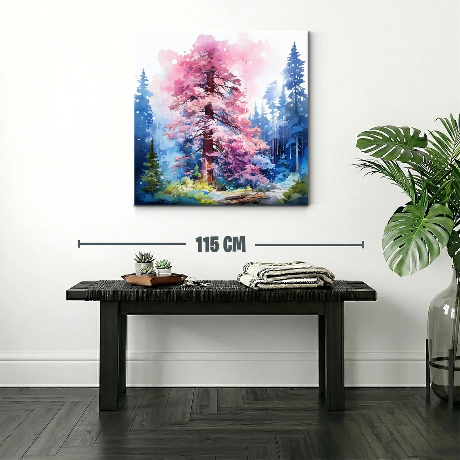 Bosque encantado con árbol de flores rosadas vibrantes — miniatura 2