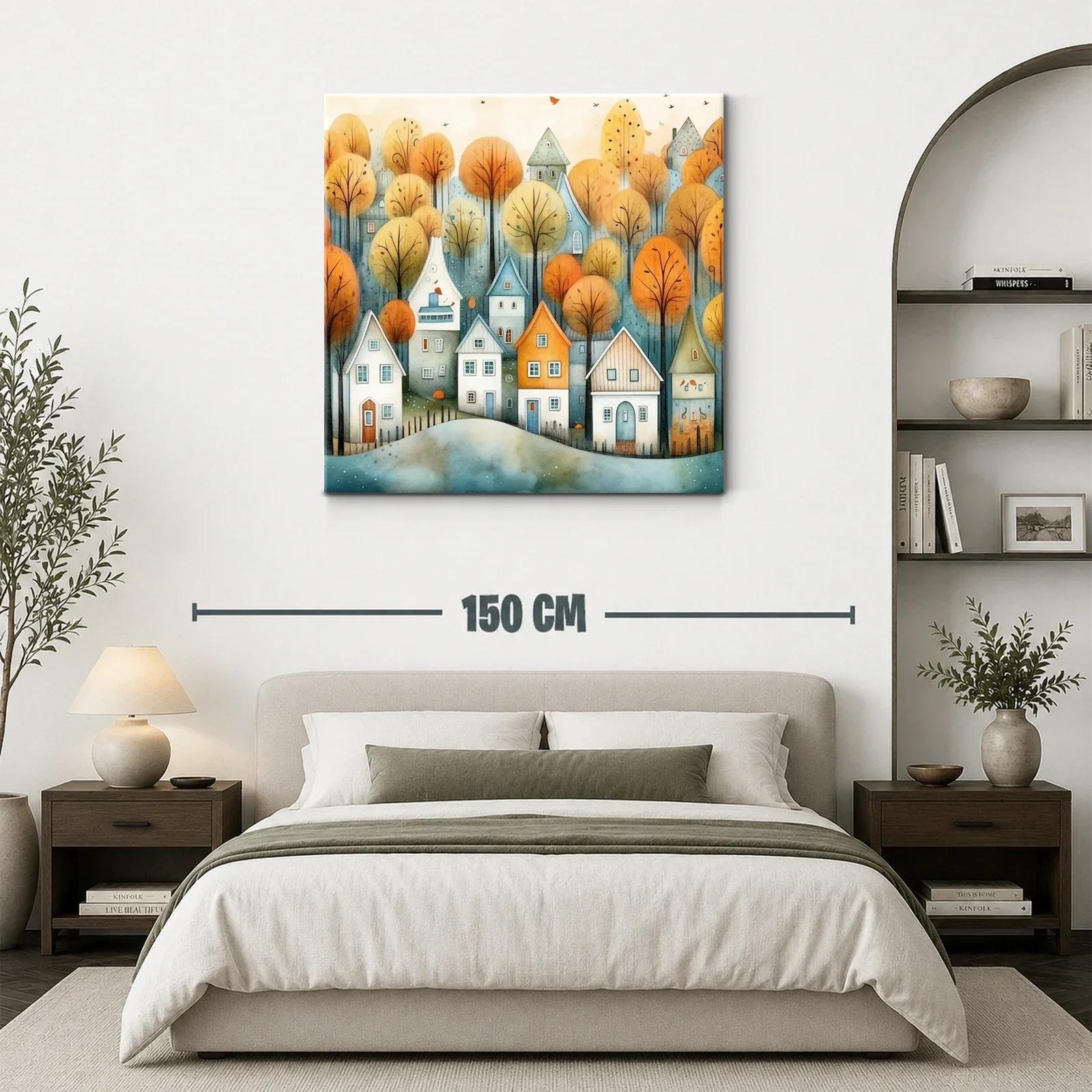 Paisaje encantador con casas y árboles en tonos otoñales — miniatura 3