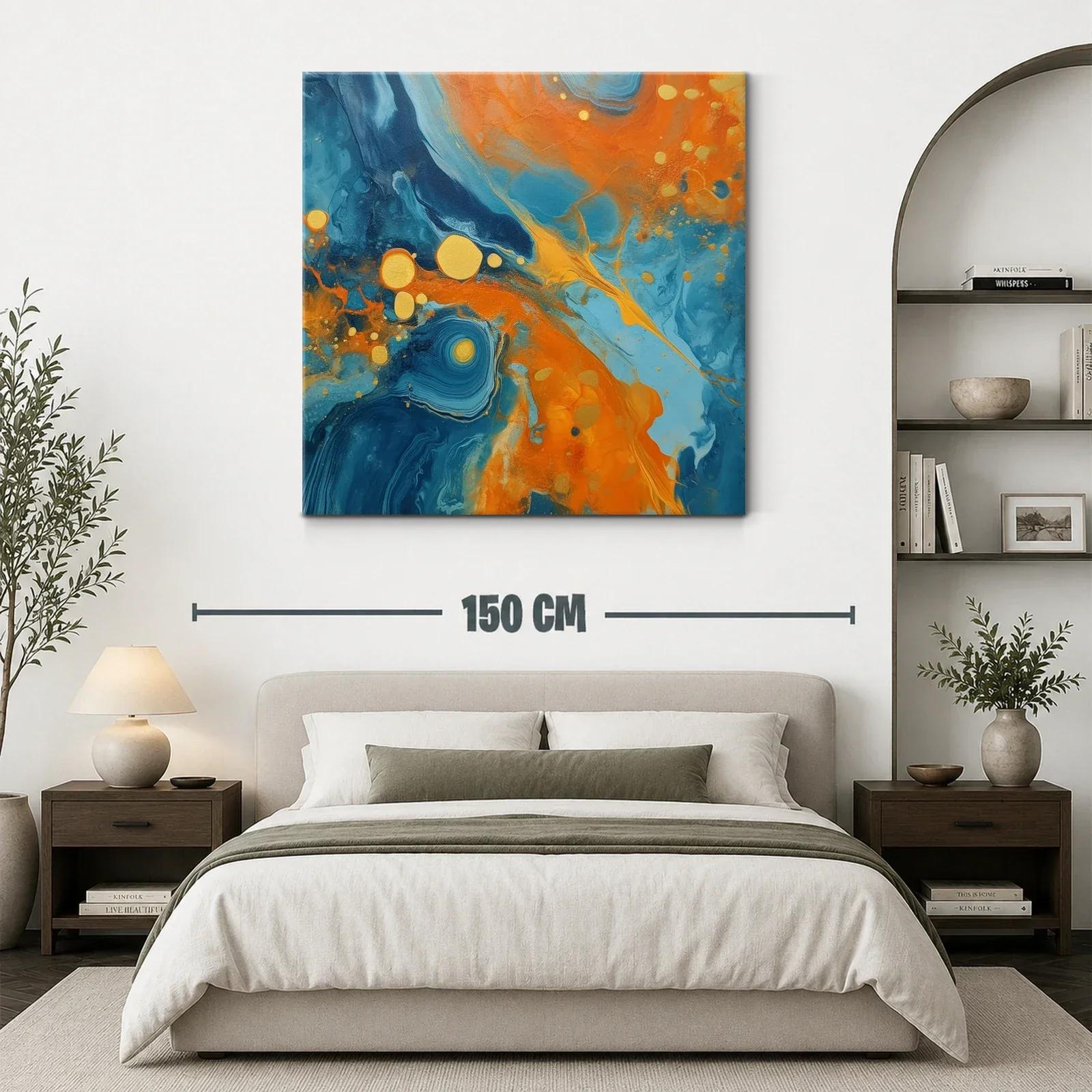 Cuadro abstracto vibrante en tonos azules y naranjas — miniatura 3