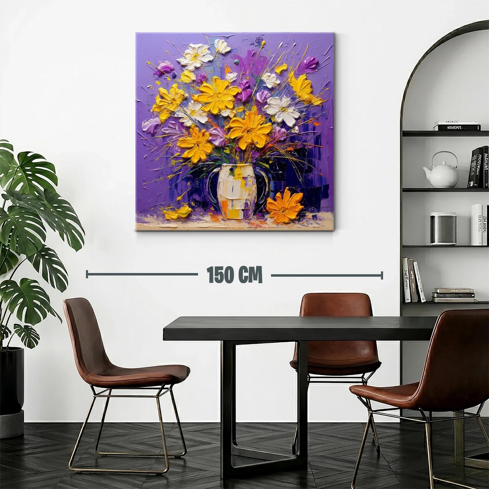Ramo vibrante de flores amarillas y blancas con fondo lila — miniatura 2