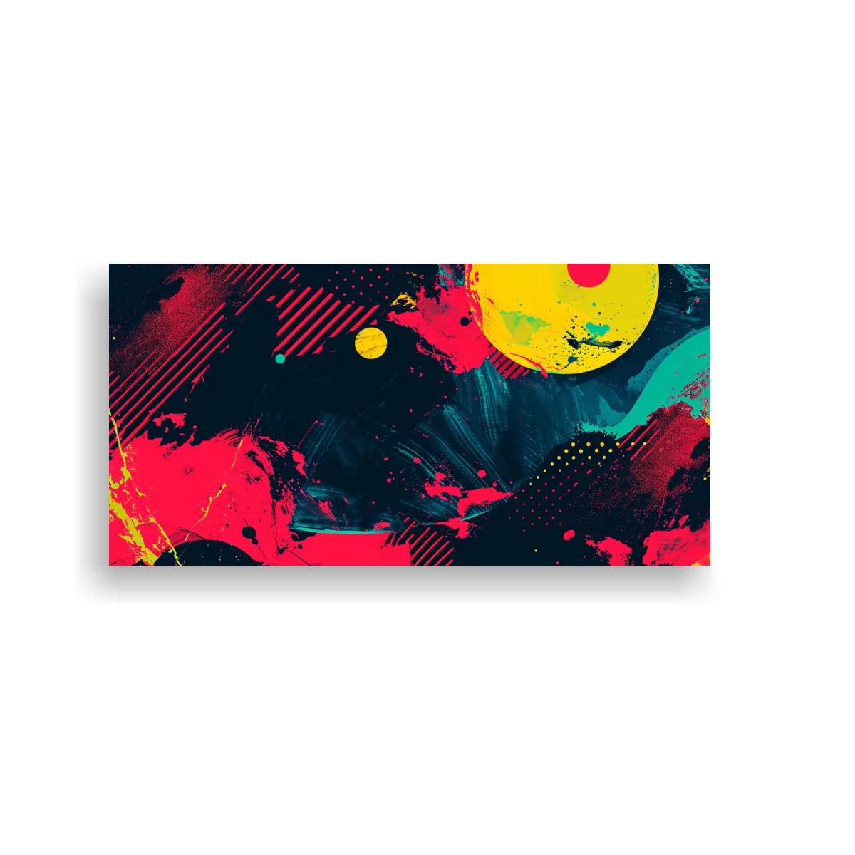 Cuadro abstracto de manchas y círculos sobre fondo oscuro — imagen principal