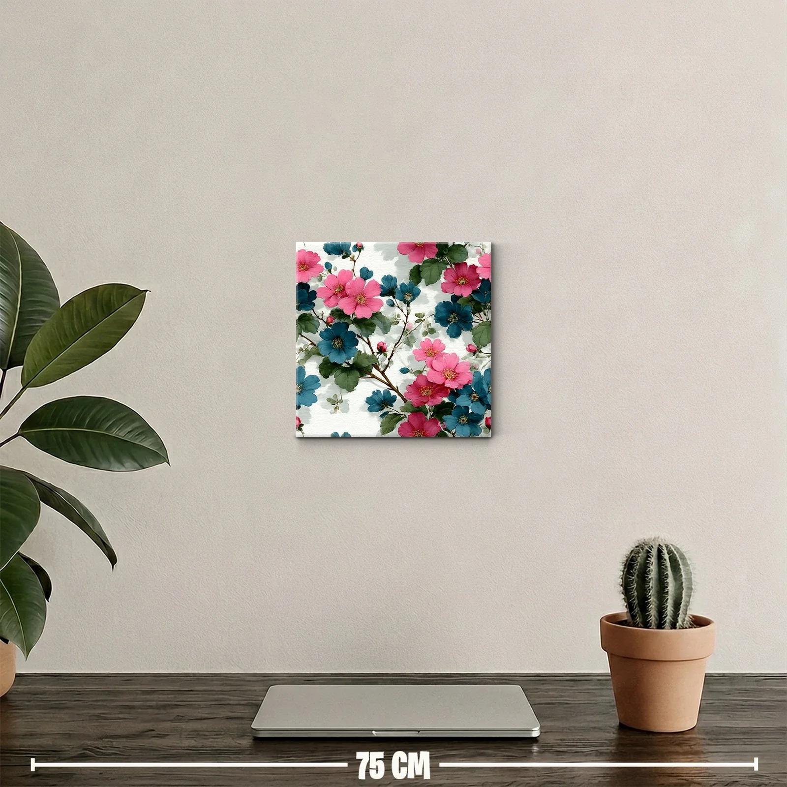 Cuadro decorativo floral en tonos rosa y azul intenso — miniatura 2