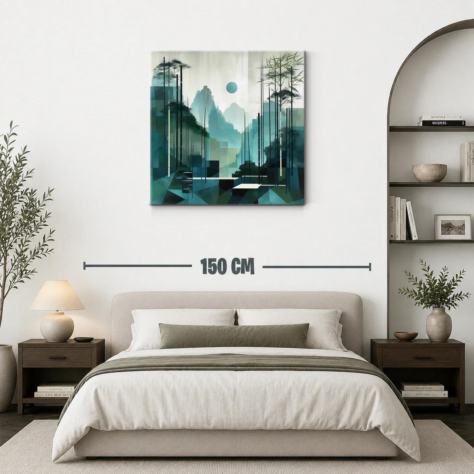 Paisaje abstracto con montañas y bambú en tonos verdes — miniatura 3