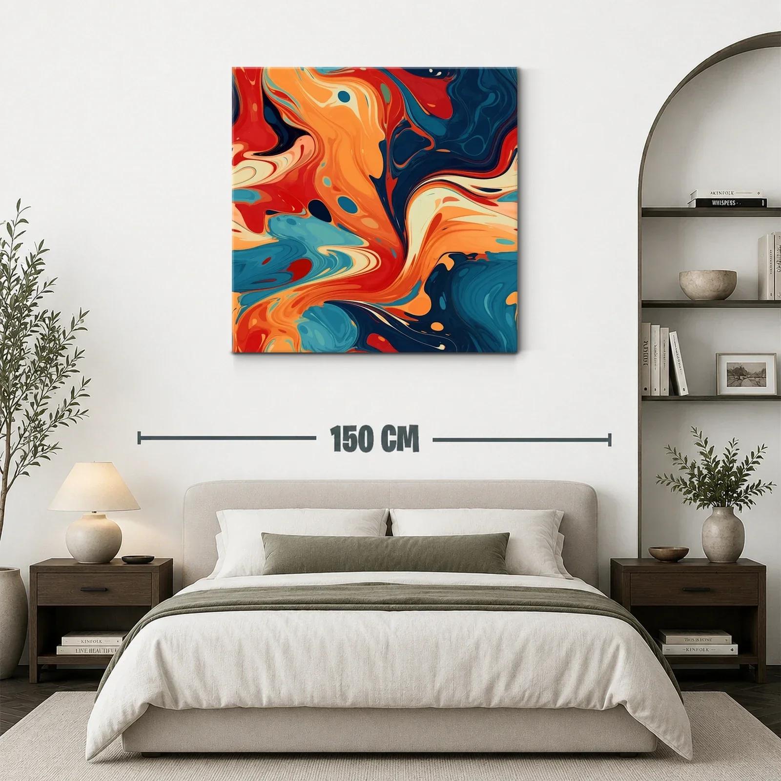 Cuadro abstracto con tonos cálidos y azules profundos — miniatura 3
