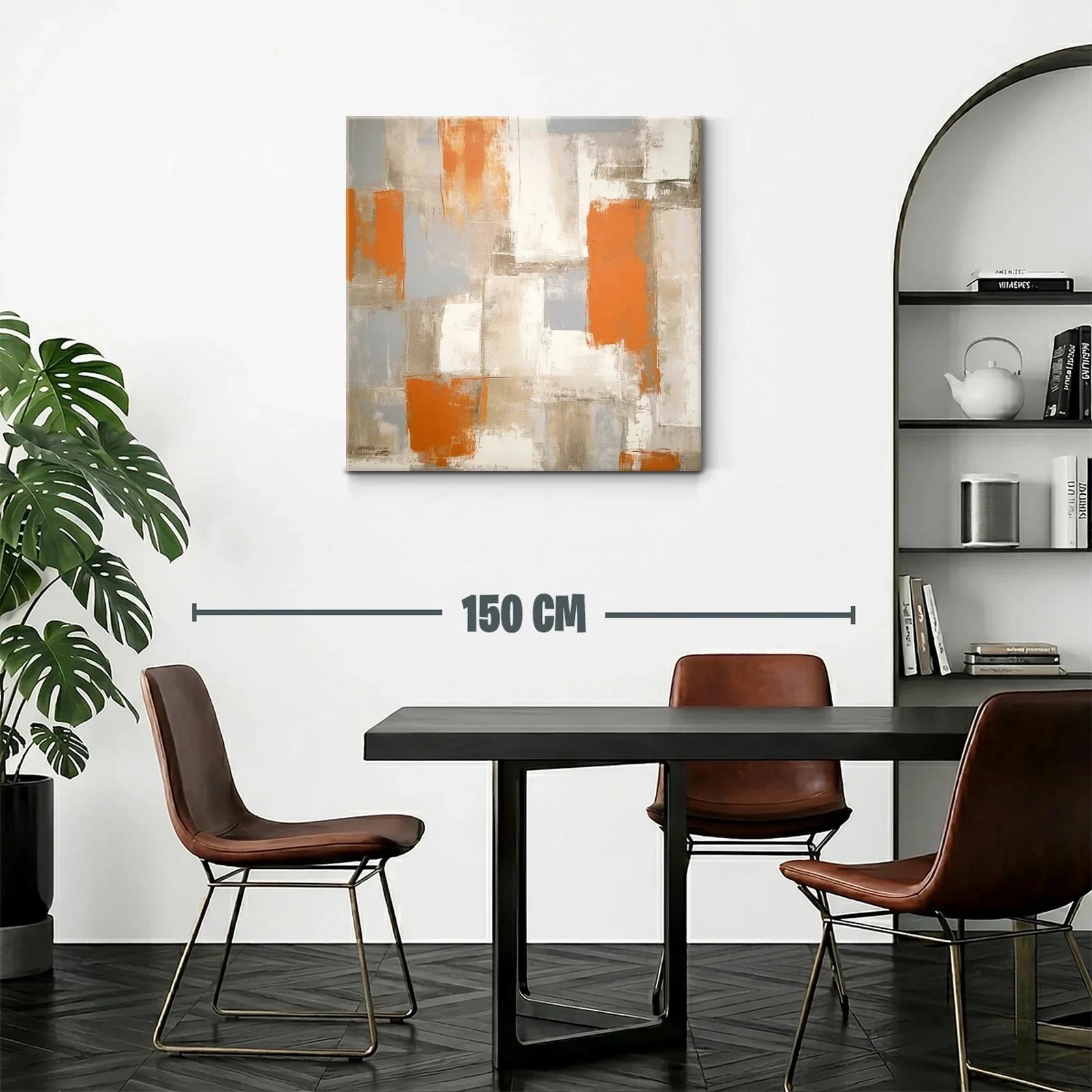 Cuadro abstracto tonos naranjas y neutros para salón moderno — miniatura 2