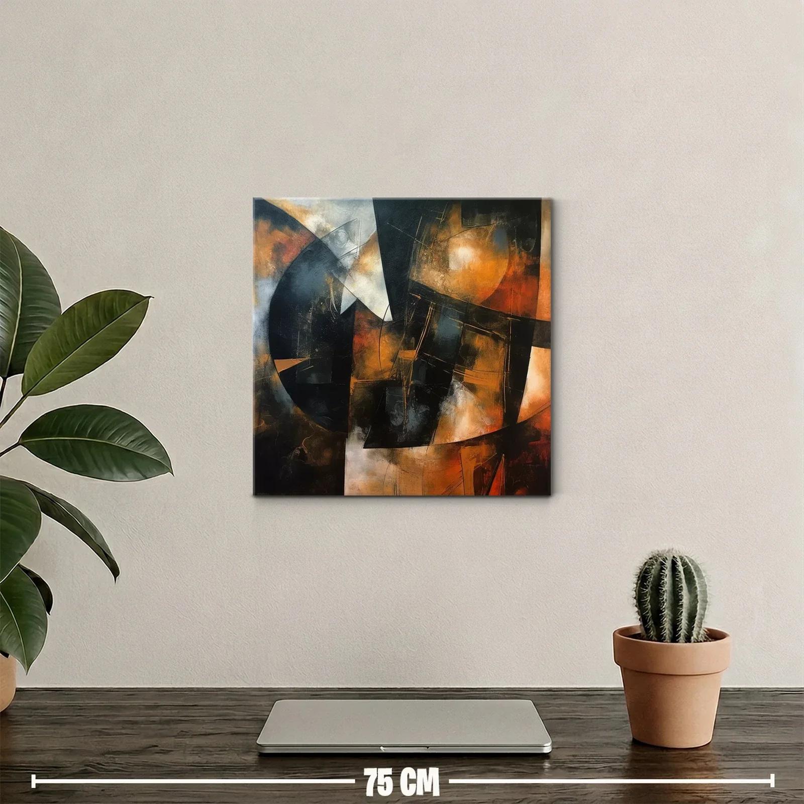 Cuadro abstracto con tonos cálidos y contrastes oscuros — miniatura 2