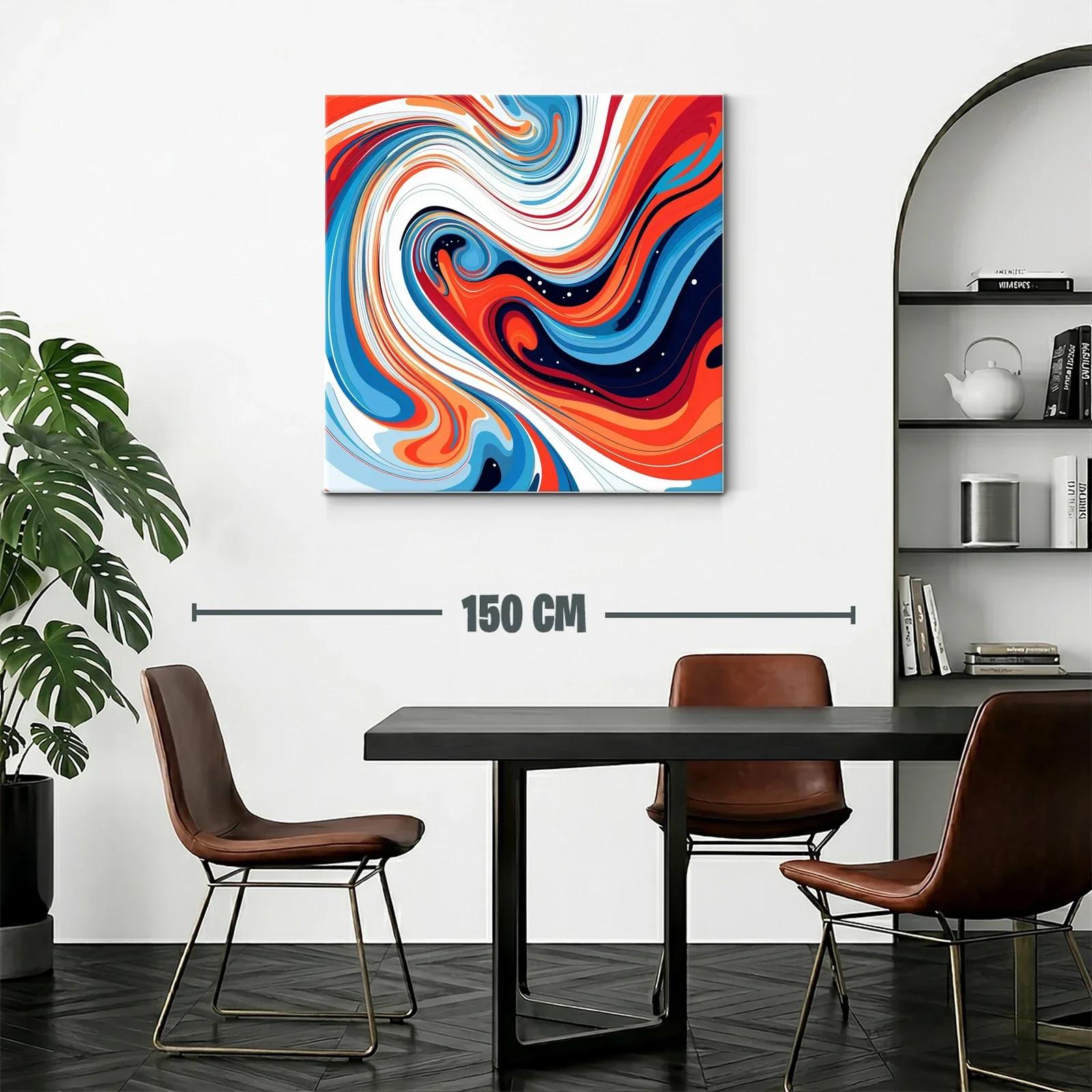 Cuadro abstracto con remolinos en tonos azul y naranja vivo — miniatura 2