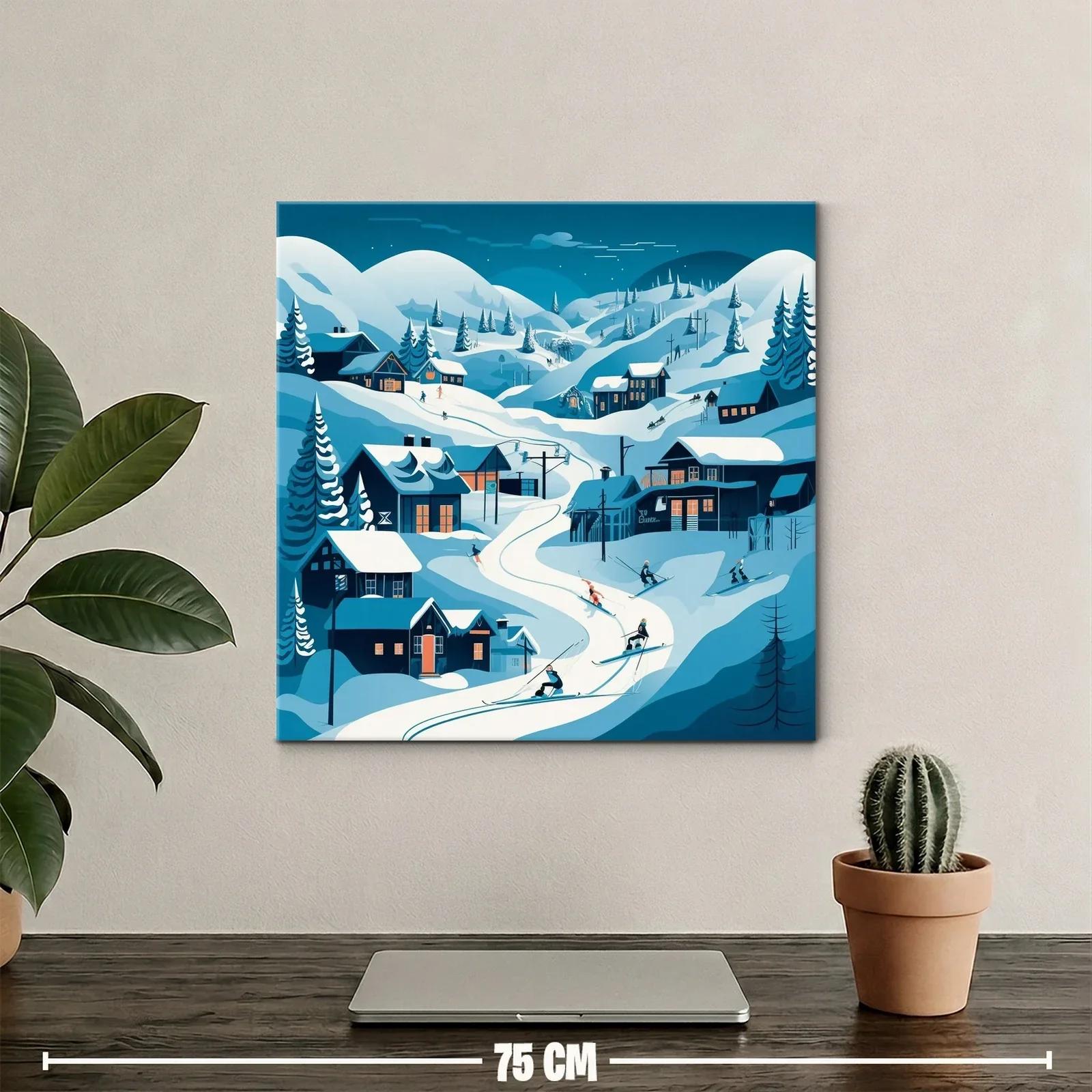 Paisaje invernal con esquiadores en montaña nevada — miniatura 2