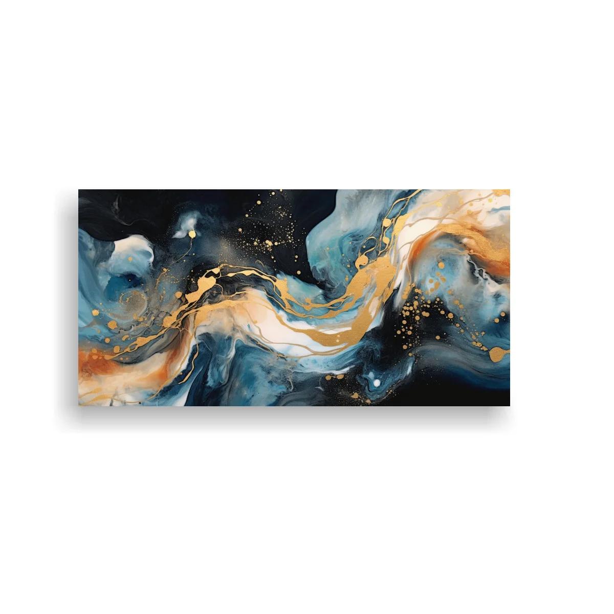Cuadro ola abstracta azul y dorado con franja ondulante — imagen principal