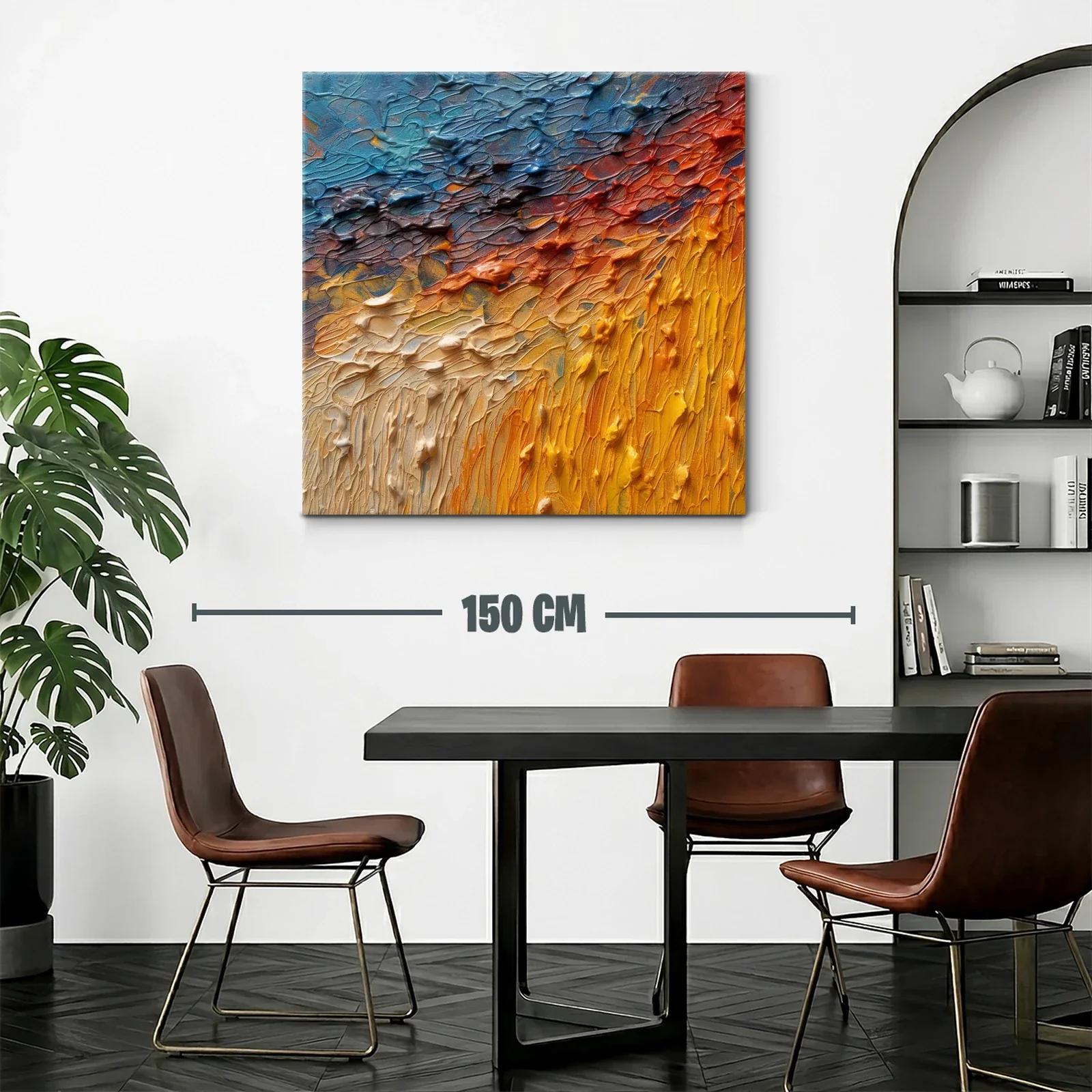 Cuadro Abstracto con Texturas en Tonos Cálidos y Fríos — miniatura 2