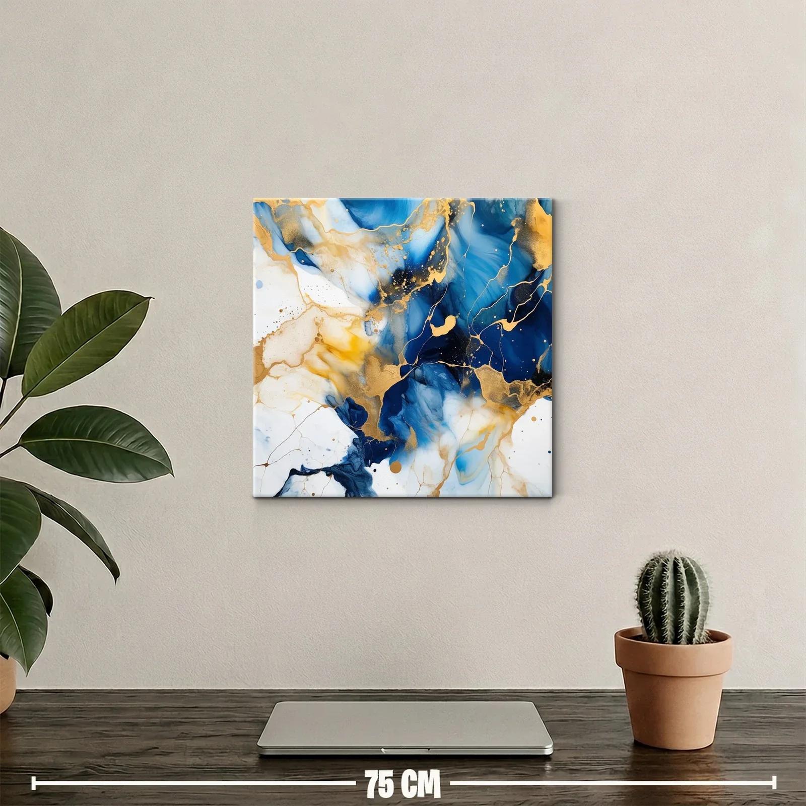Cuadro abstracto con tonos azul y dorado brillante — miniatura 2