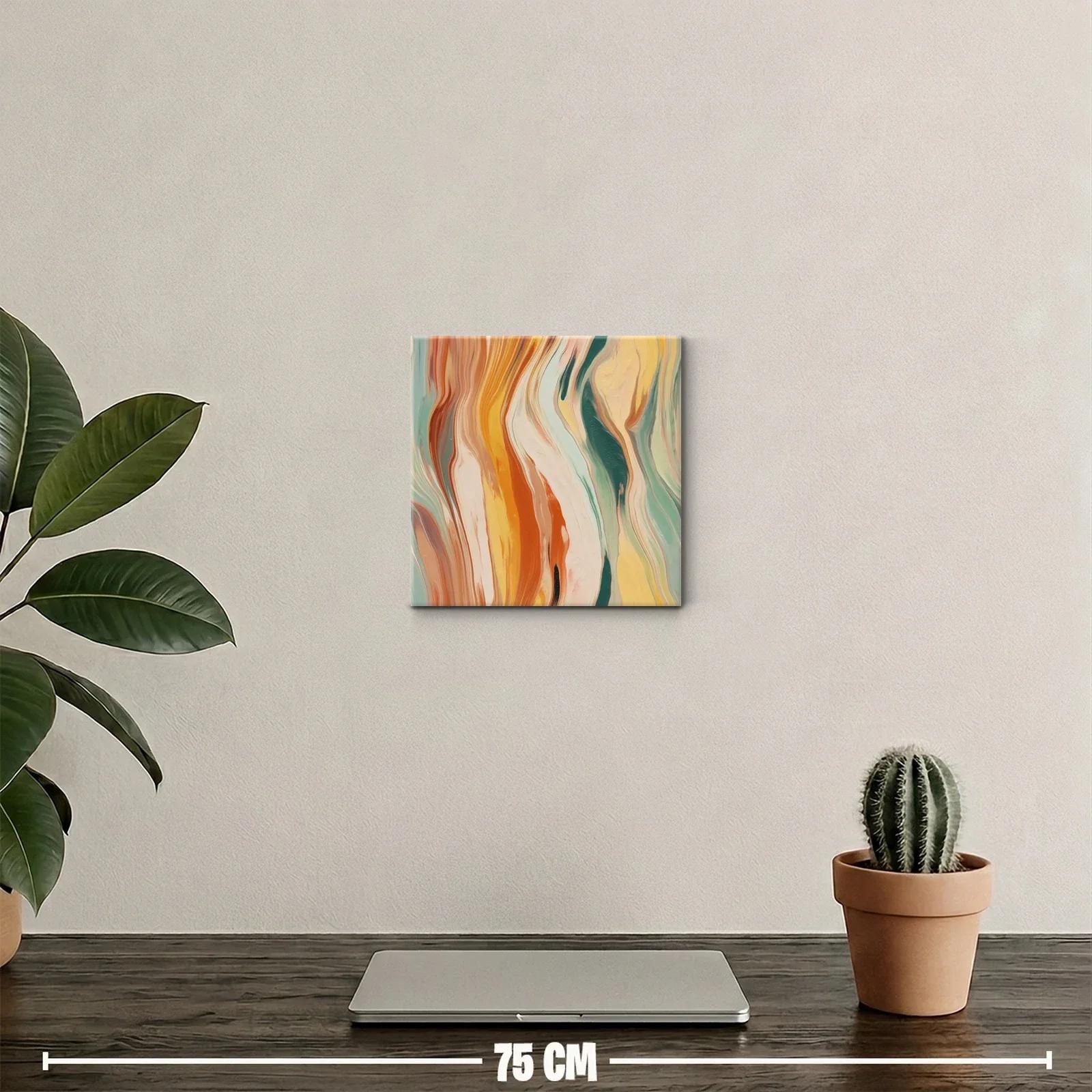 Cuadro abstracto con tonos cálidos y fríos fluidos — miniatura 2