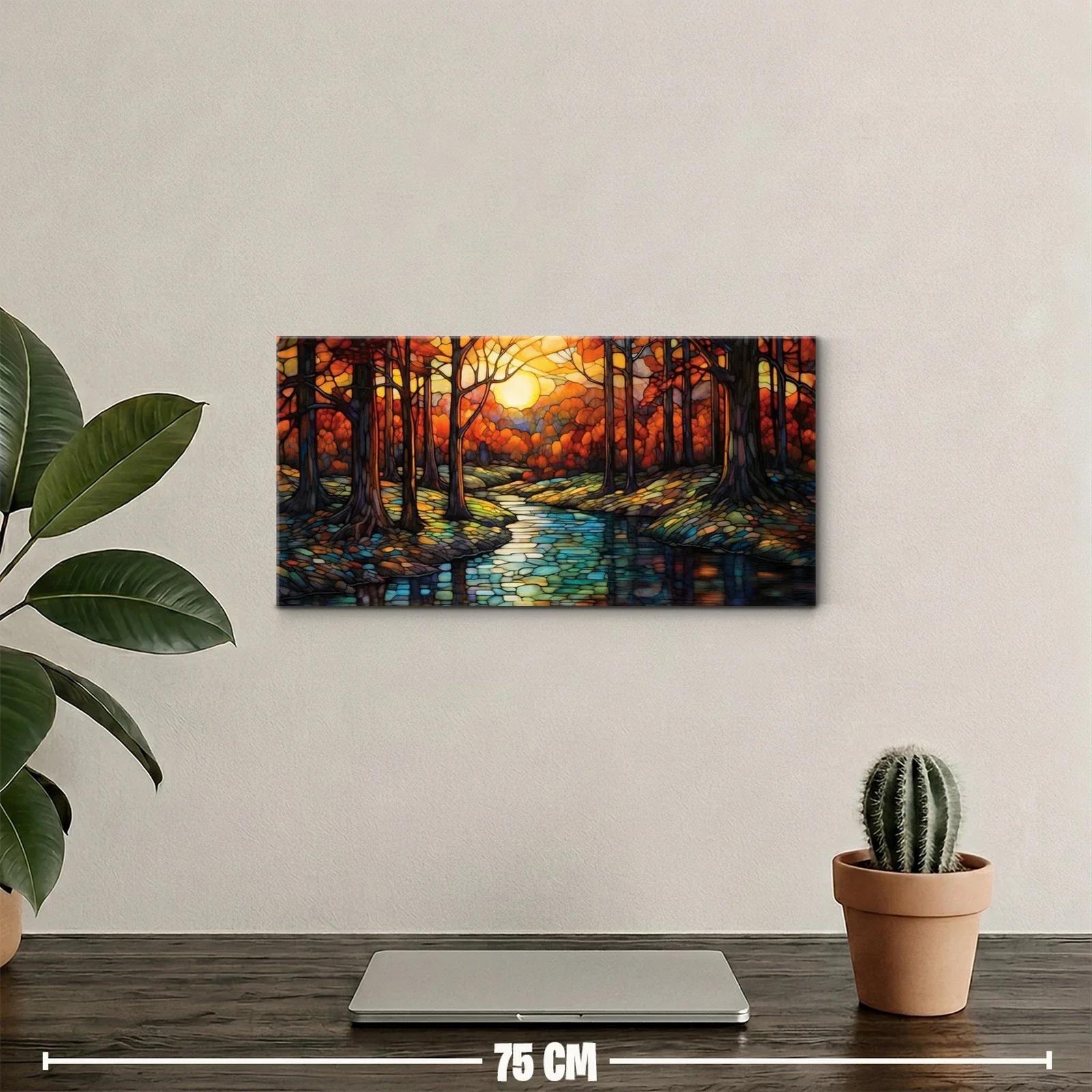 Cuadro bosque otoñal con arroyo curvo — miniatura 2