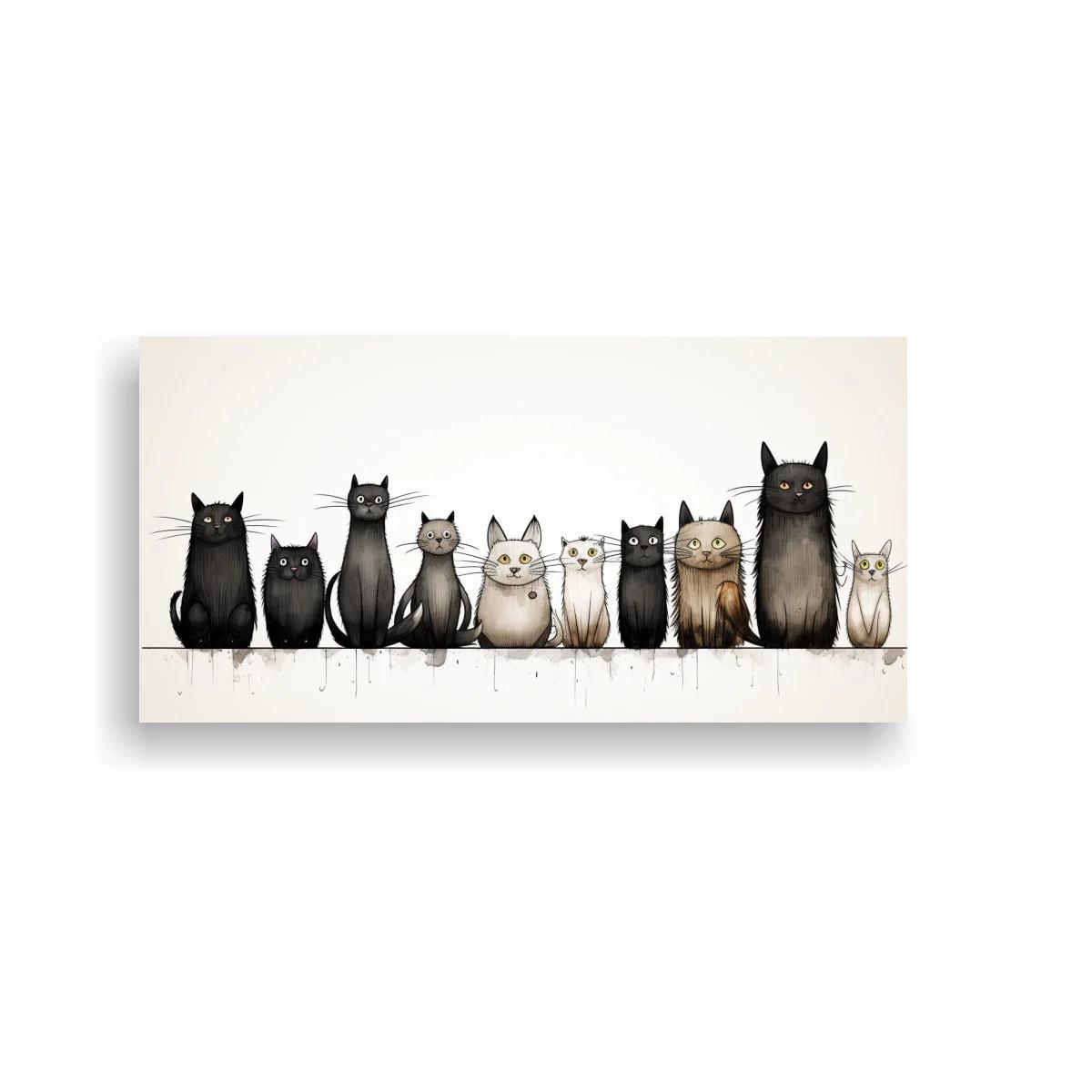 Cuadro fila de gatos con línea de suelo fina — imagen principal