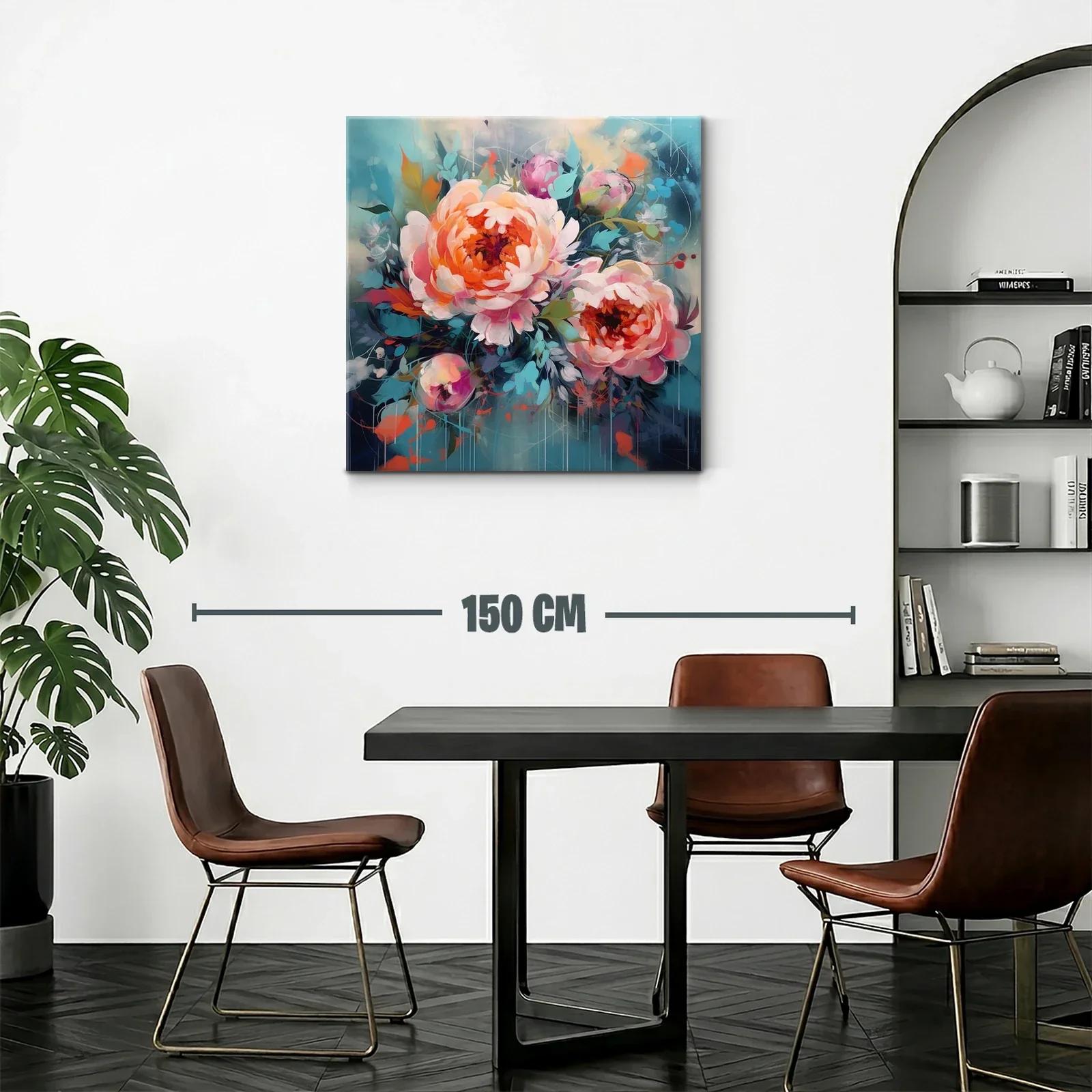 Cuadro floral con vibrantes peonías en tonos cálidos y fríos — miniatura 2
