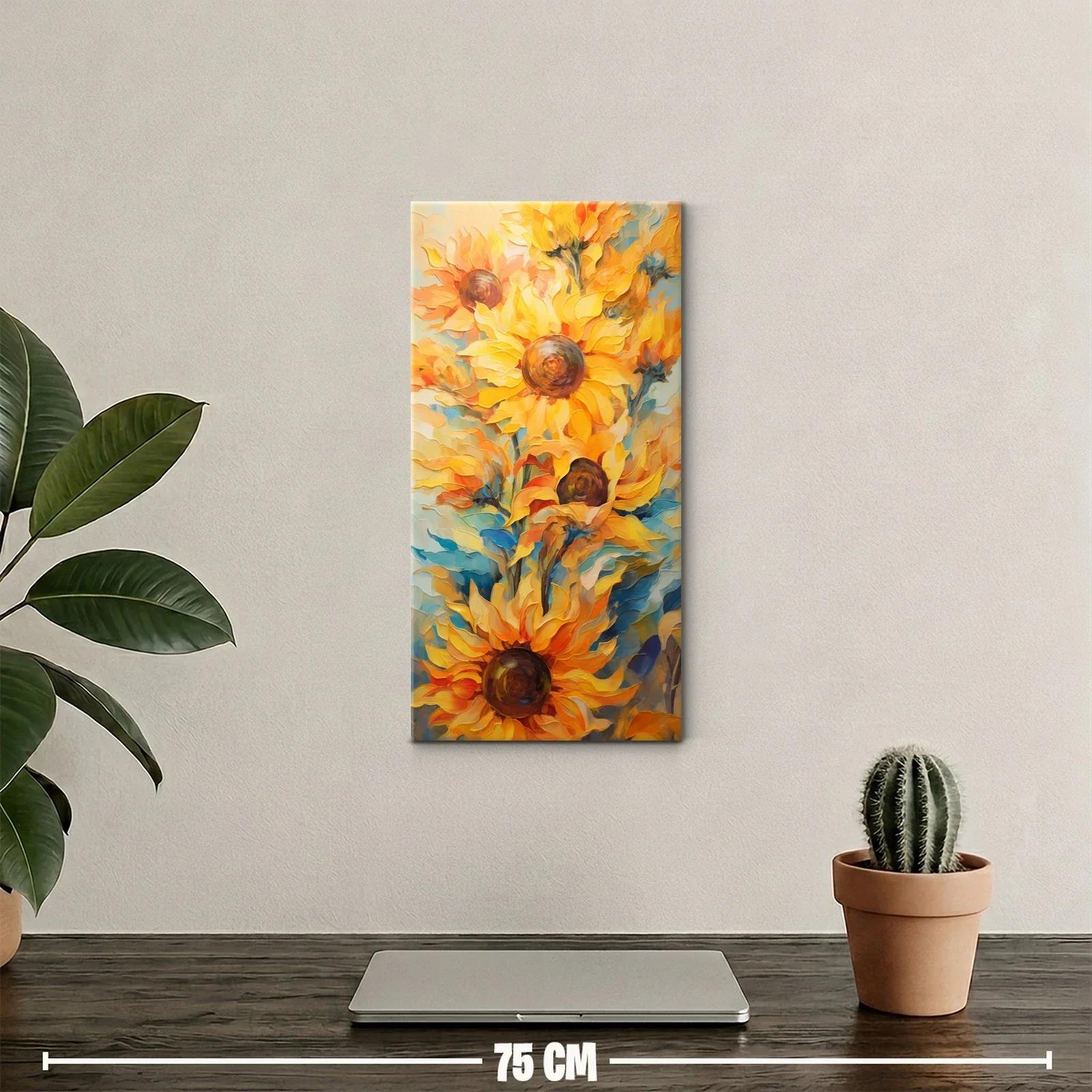Cuadro girasoles con contraste azul verdoso — miniatura 2