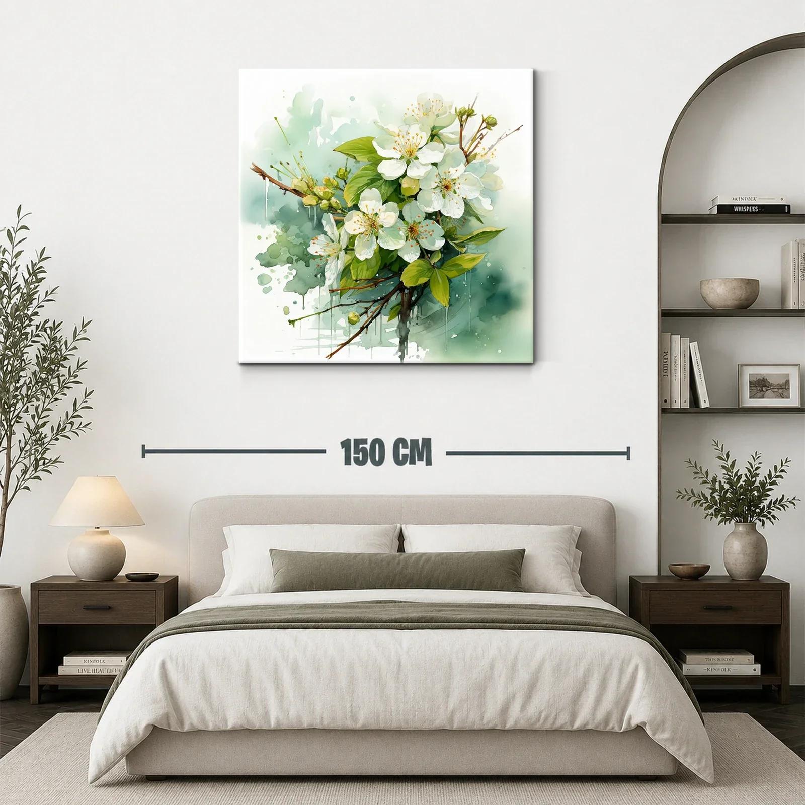 Cuadro con flores blancas y hojas verdes en composición delicada — miniatura 3