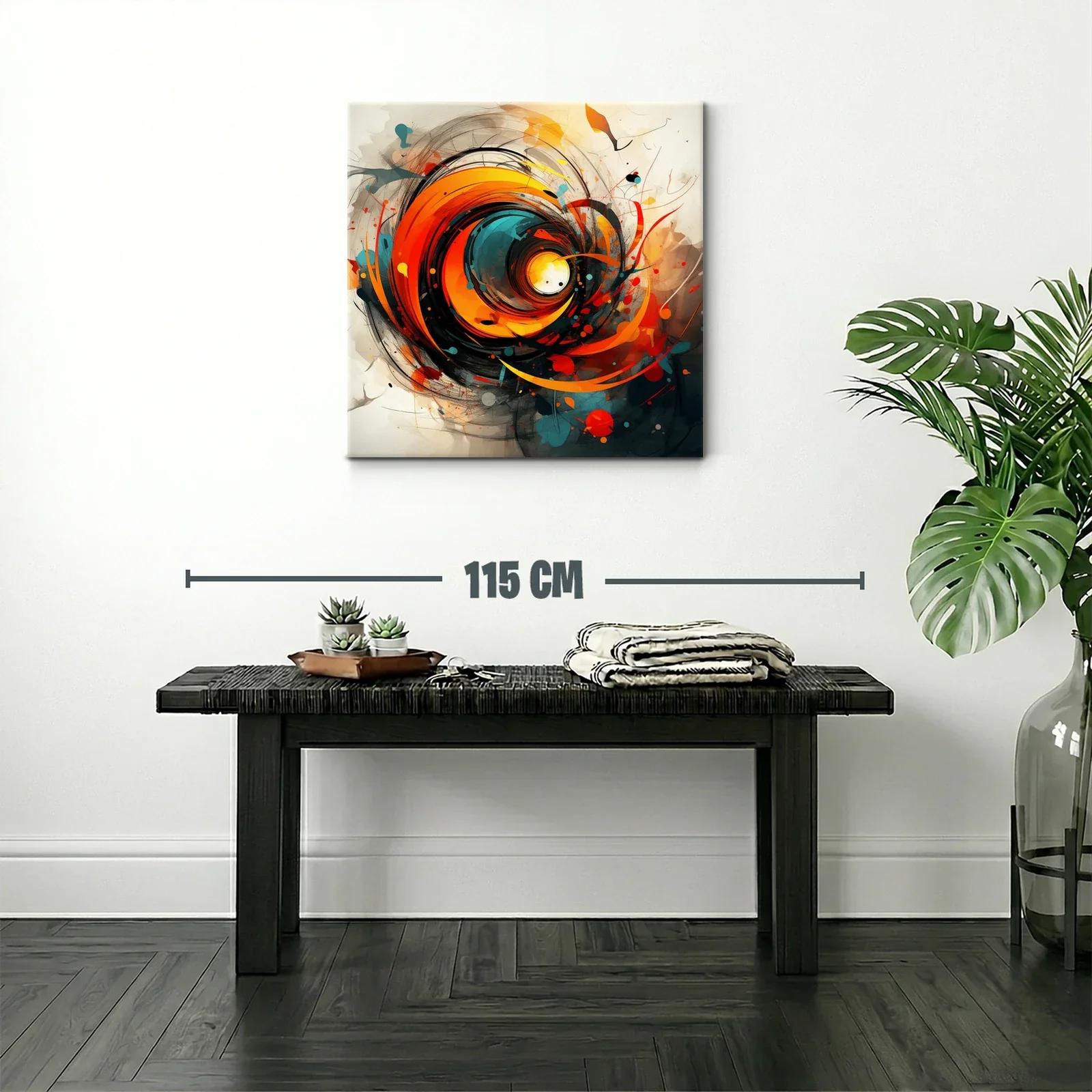 Cuadro abstracto con remolino de tonos cálidos y contrastes vibrantes — miniatura 2