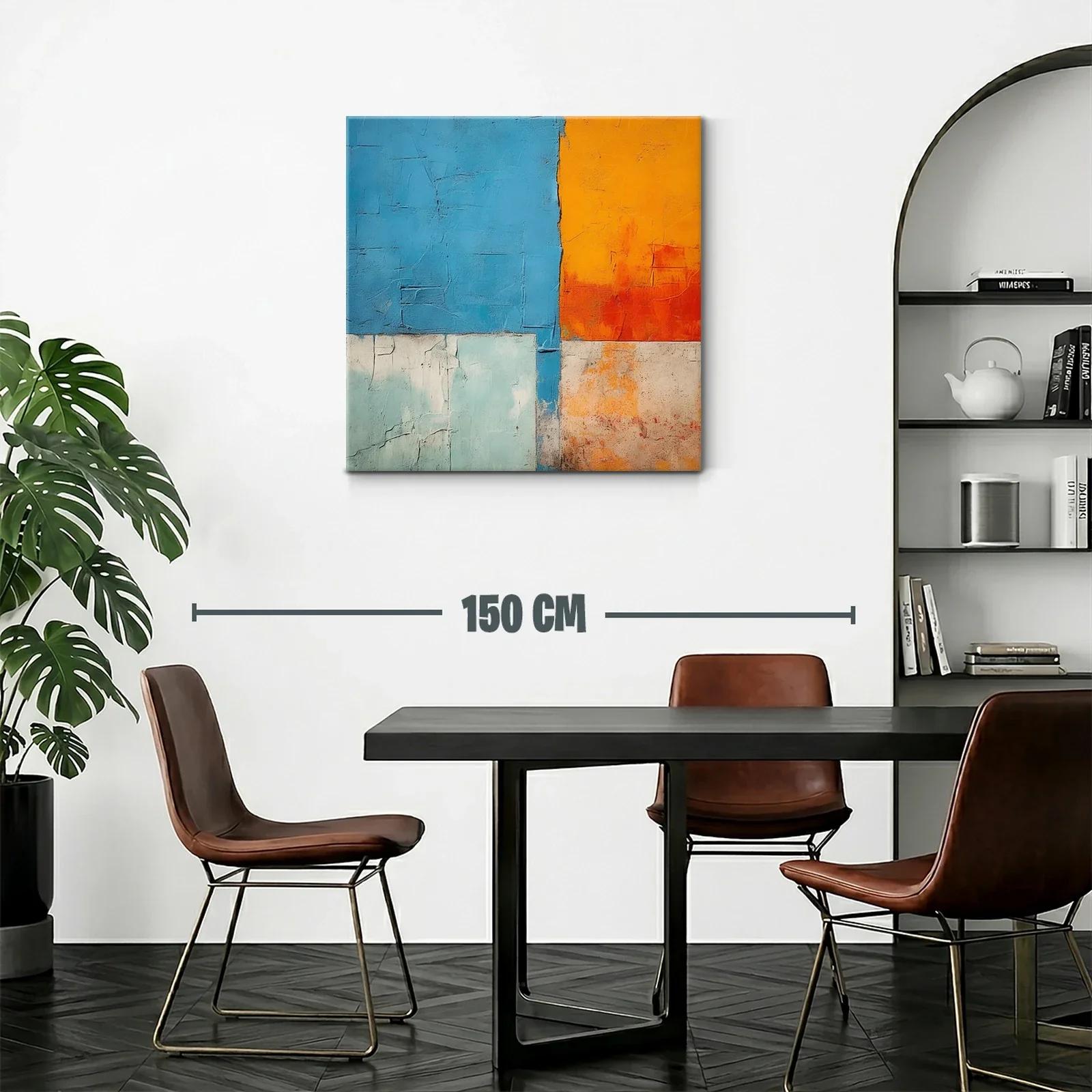 Cuadro abstracto con bloques vibrantes en azul y naranja — miniatura 2