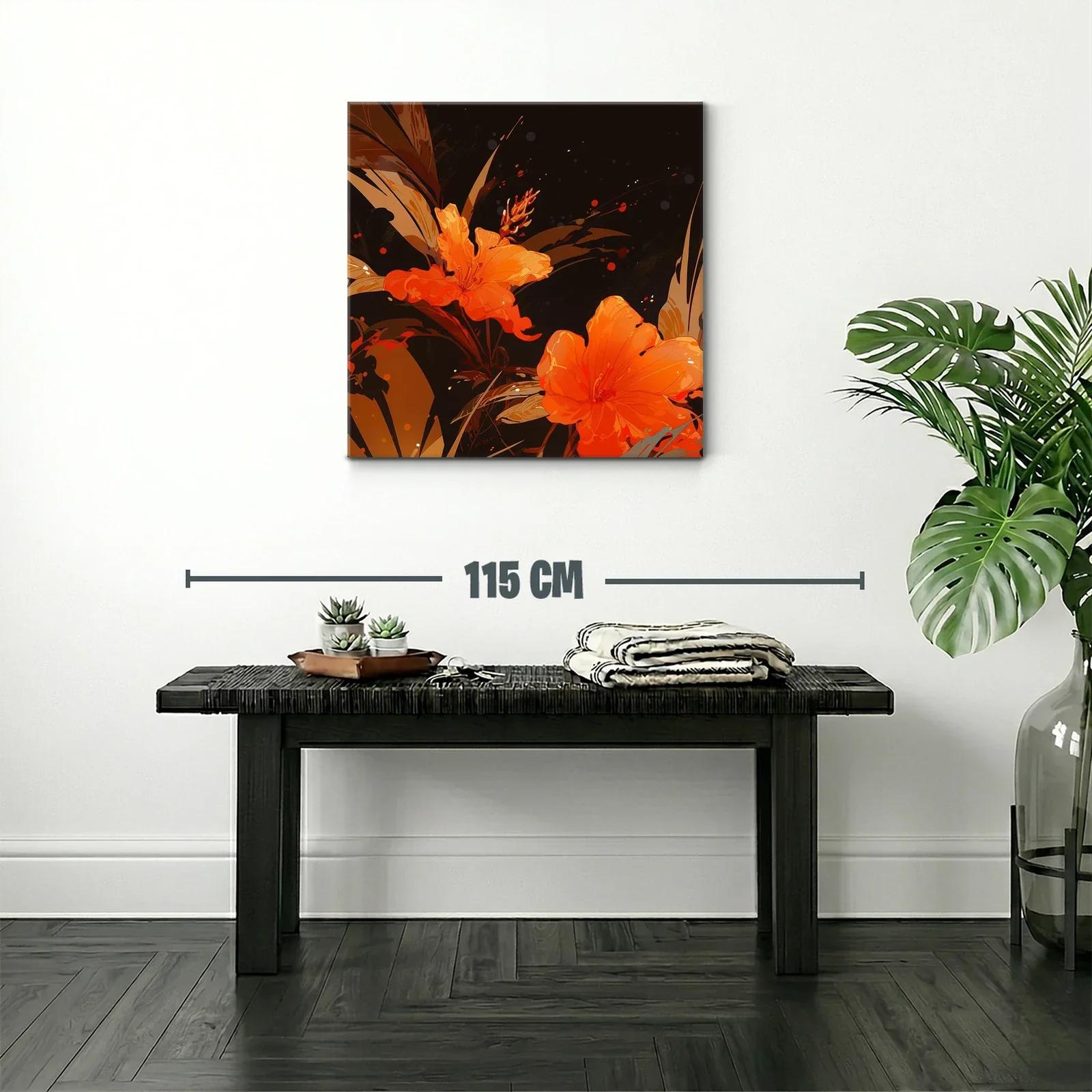 Cuadro floral vibrante en tonos cálidos y oscuros — miniatura 2