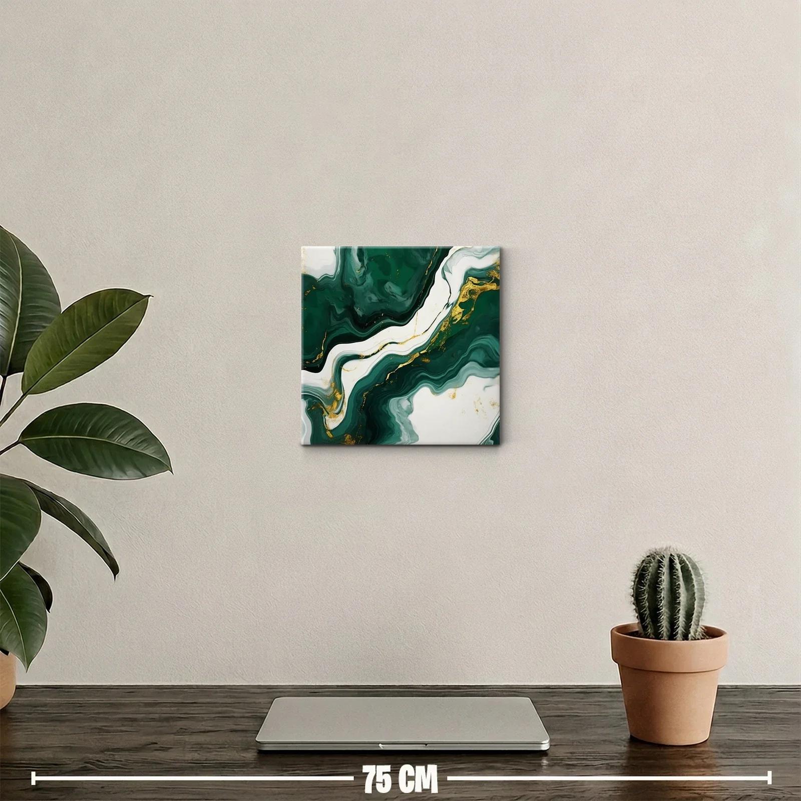 Cuadro abstracto con tonos verdes y detalles dorados — miniatura 2
