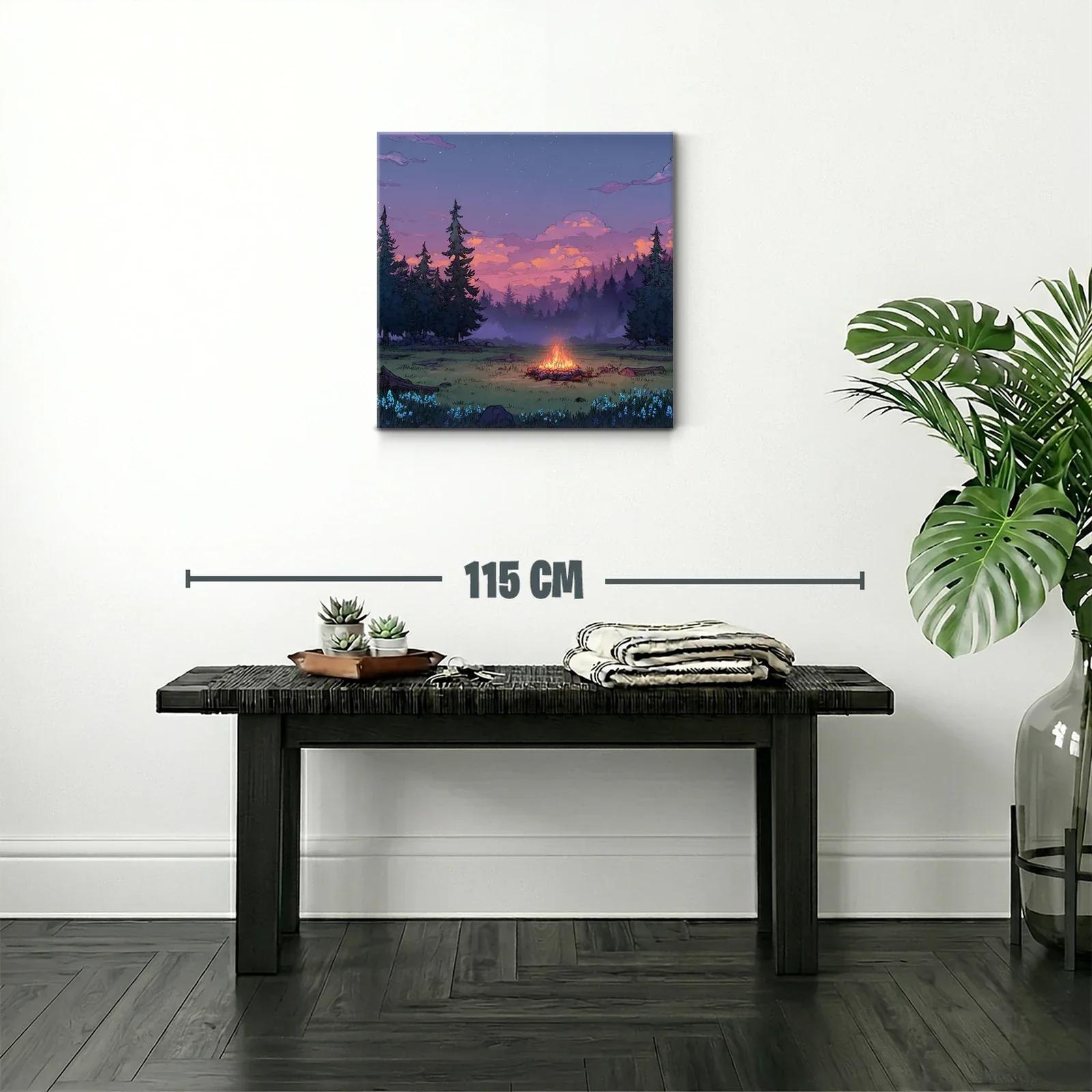 Atardecer en el bosque con hoguera encendida — miniatura 2