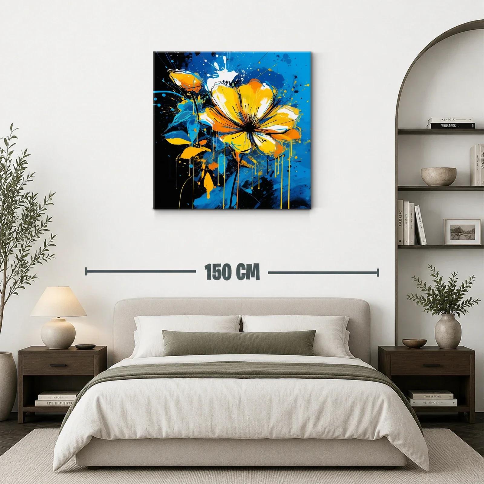 Flor vibrante en tonos amarillos y azules dinámicos — miniatura 3