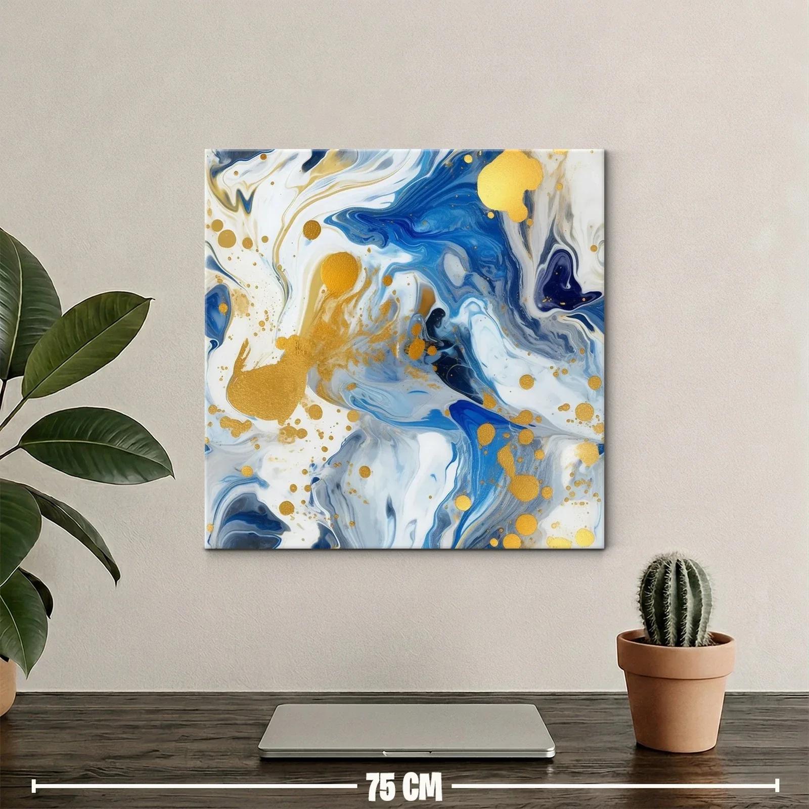 Cuadro abstracto con tonos azules y detalles dorados brillantes — miniatura 2