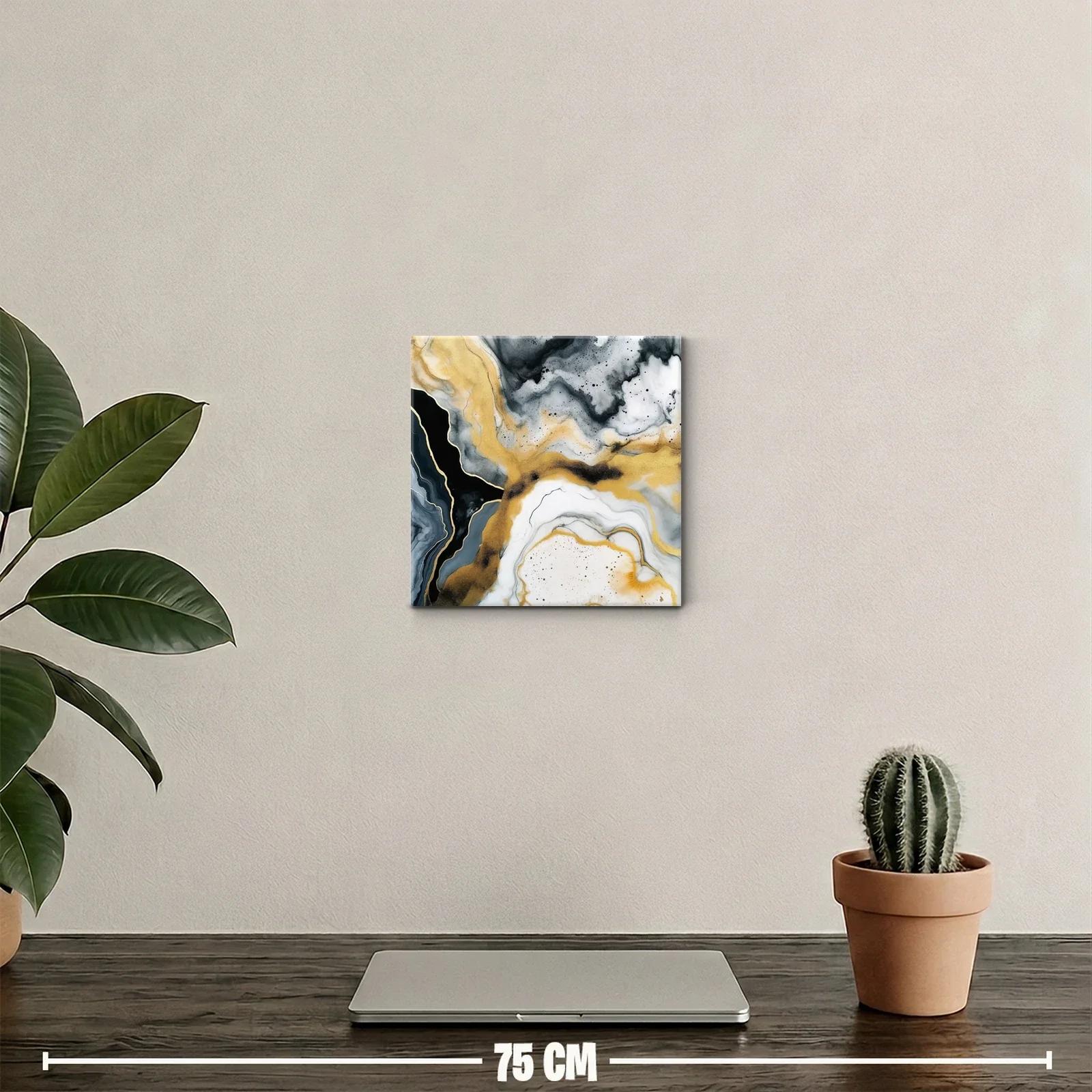 Cuadro abstracto con tonos dorados y grisáceos — miniatura 2
