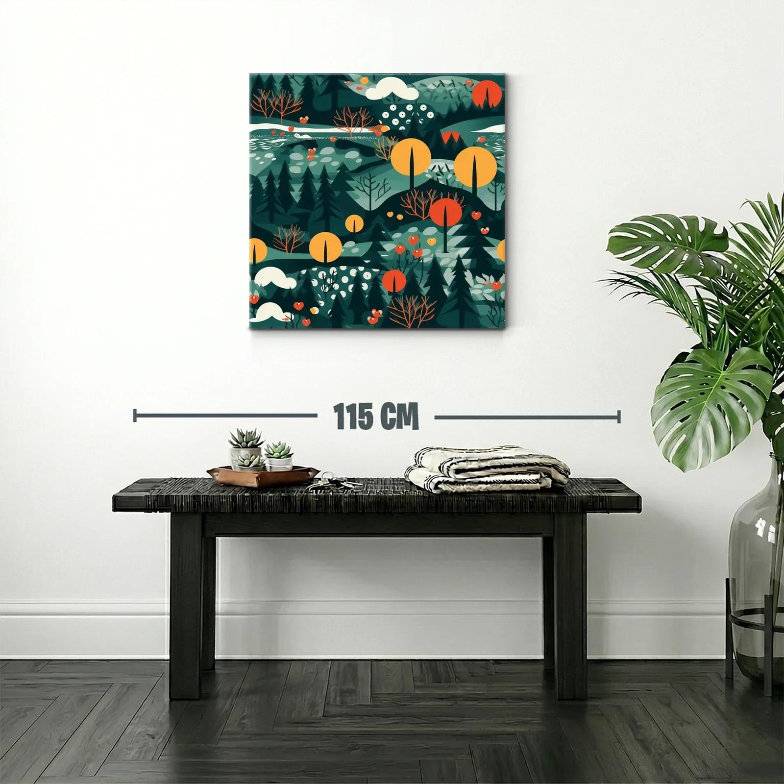 Paisaje abstracto con árboles en tonos cálidos y verdes — miniatura 2